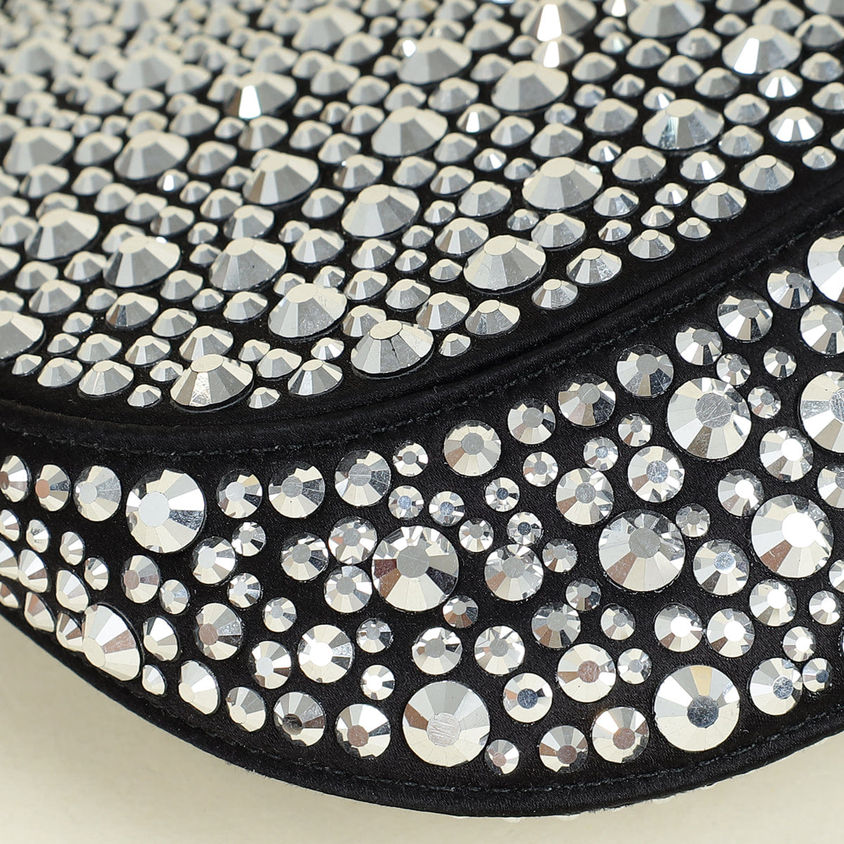 Prada Black Metal Crystal - Embellished Satin Cleo Bag