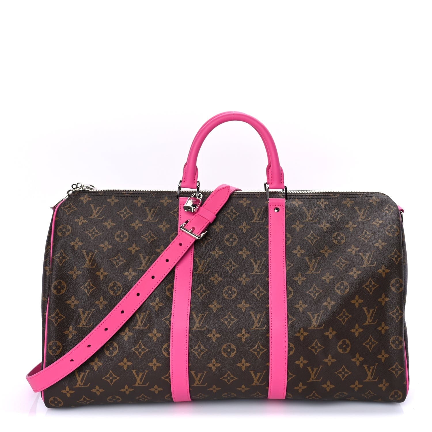 Louis Vuitton Monogram Macassar Keepall Bandouliere 50 Fuchsia