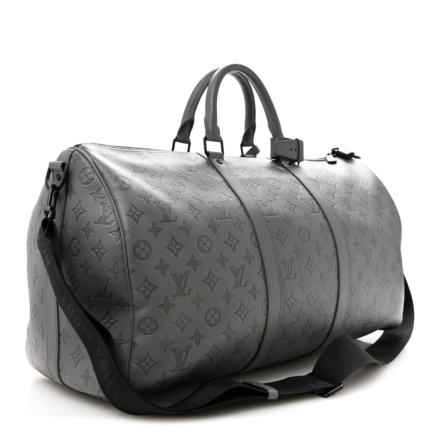 Louis Vuitton Calfskin Monogram Shadow Keepall Bandouliere 50 Anthracite gray