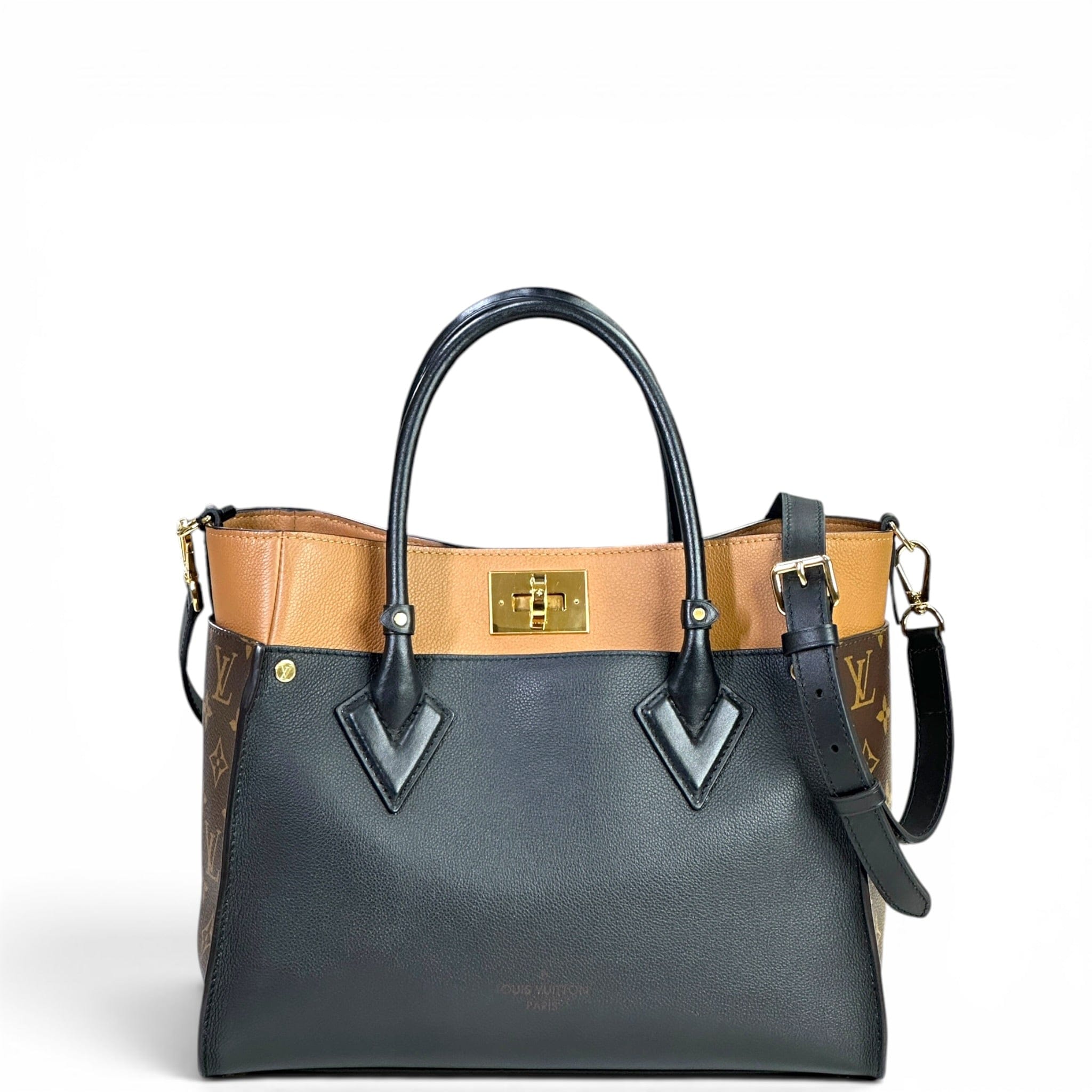 Louis Vuitton On My Side MM Black Calfskin Monogram Coated Canvas