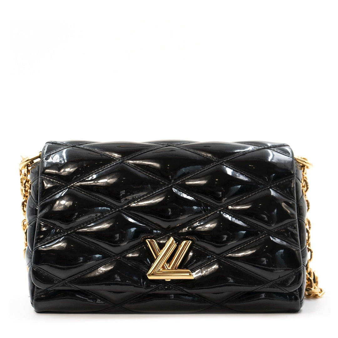 Louis Vuitton GO - 14 Malletage PM bag in black patent leather with gold - tone hardware