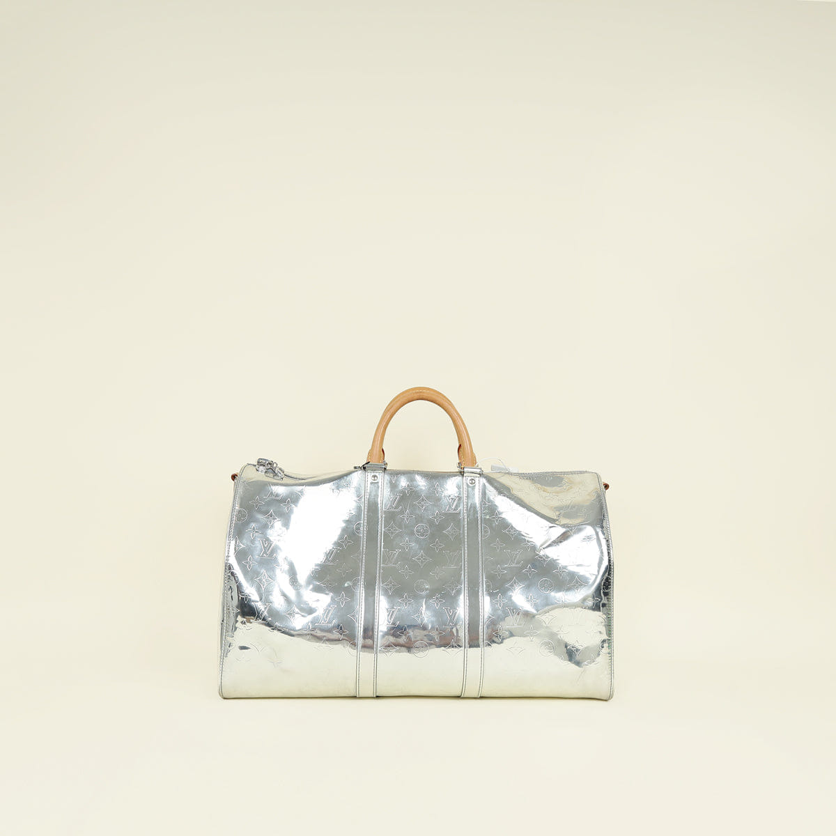 Louis Vuitton Metallic Silver Monogram Mirror Keepall Bandouliere 50 Bag