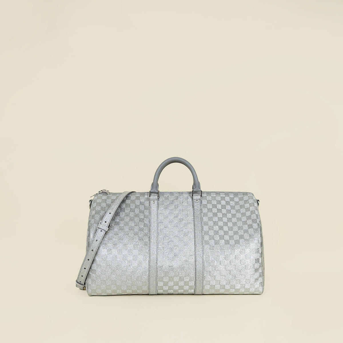Louis Vuitton Metallic Silver Virgil Abloh Damier Glitter Keepall Bandouliere 50 Bag (For Men)