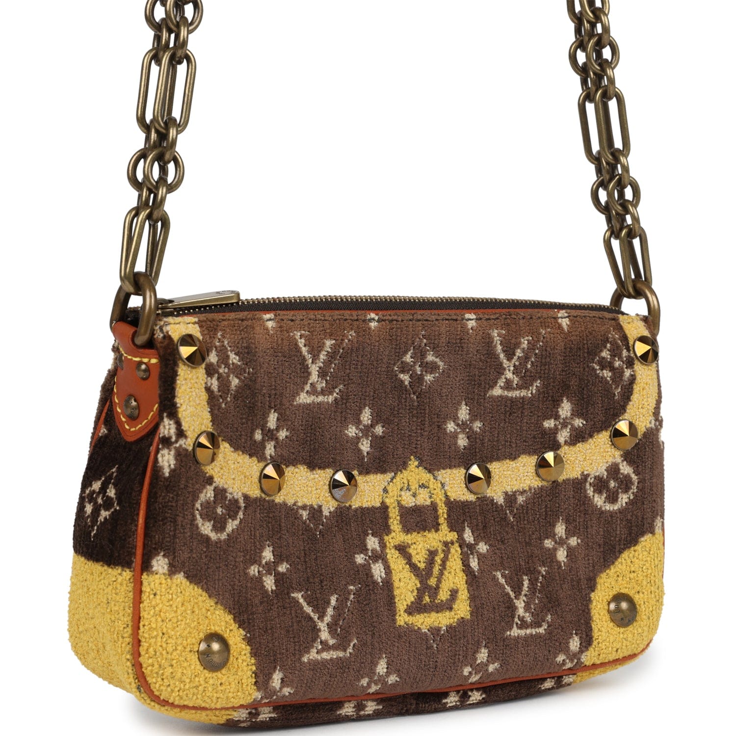 Louis Vuitton Vintage Louis Vuitton Trompe L'Oeil Pochette Brown, Yellow Velvet Brass Hardware
