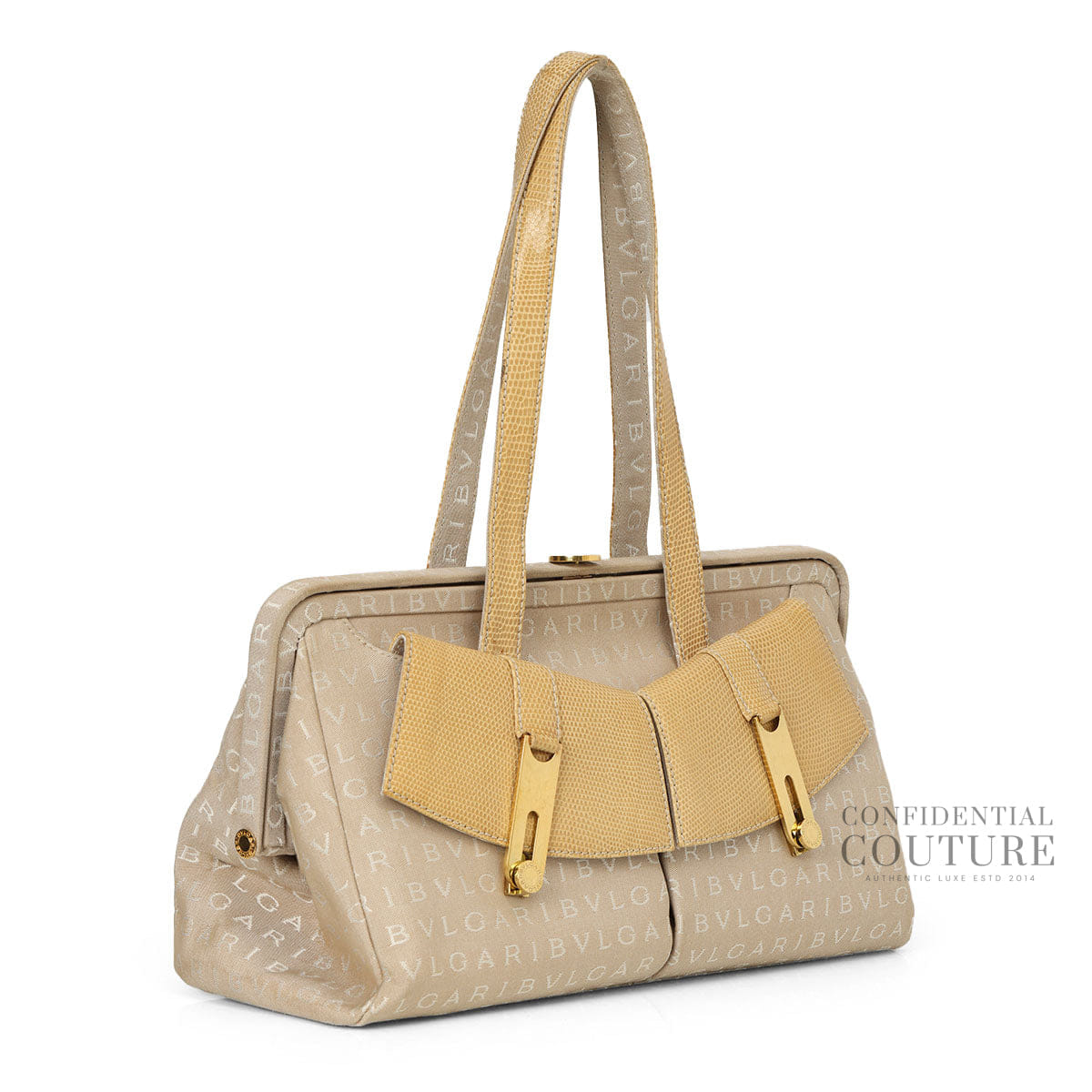Bvlgari Beige Canvas Monogram Frame Shoulder Bag