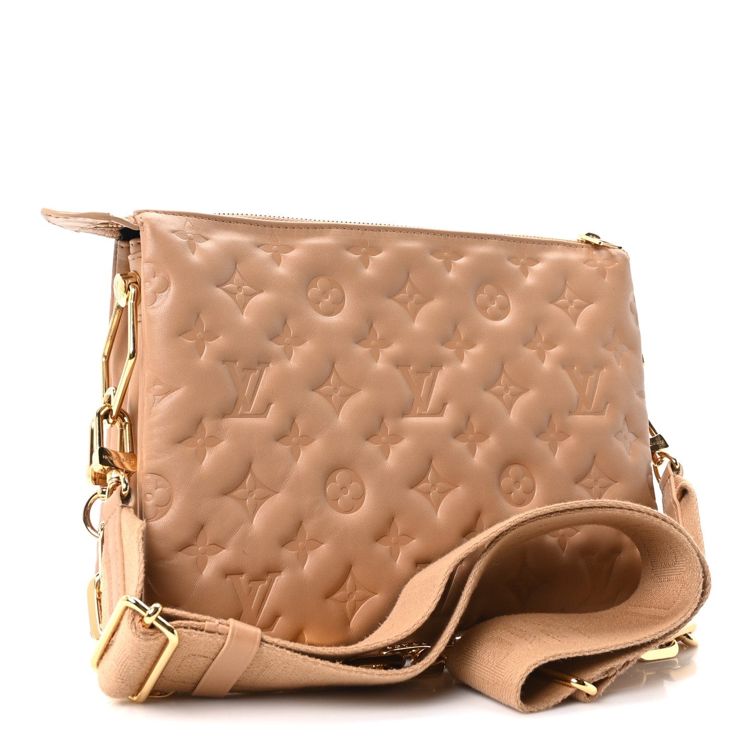Louis Vuitton Lambskin Embossed Monogram Coussin PM Camel
