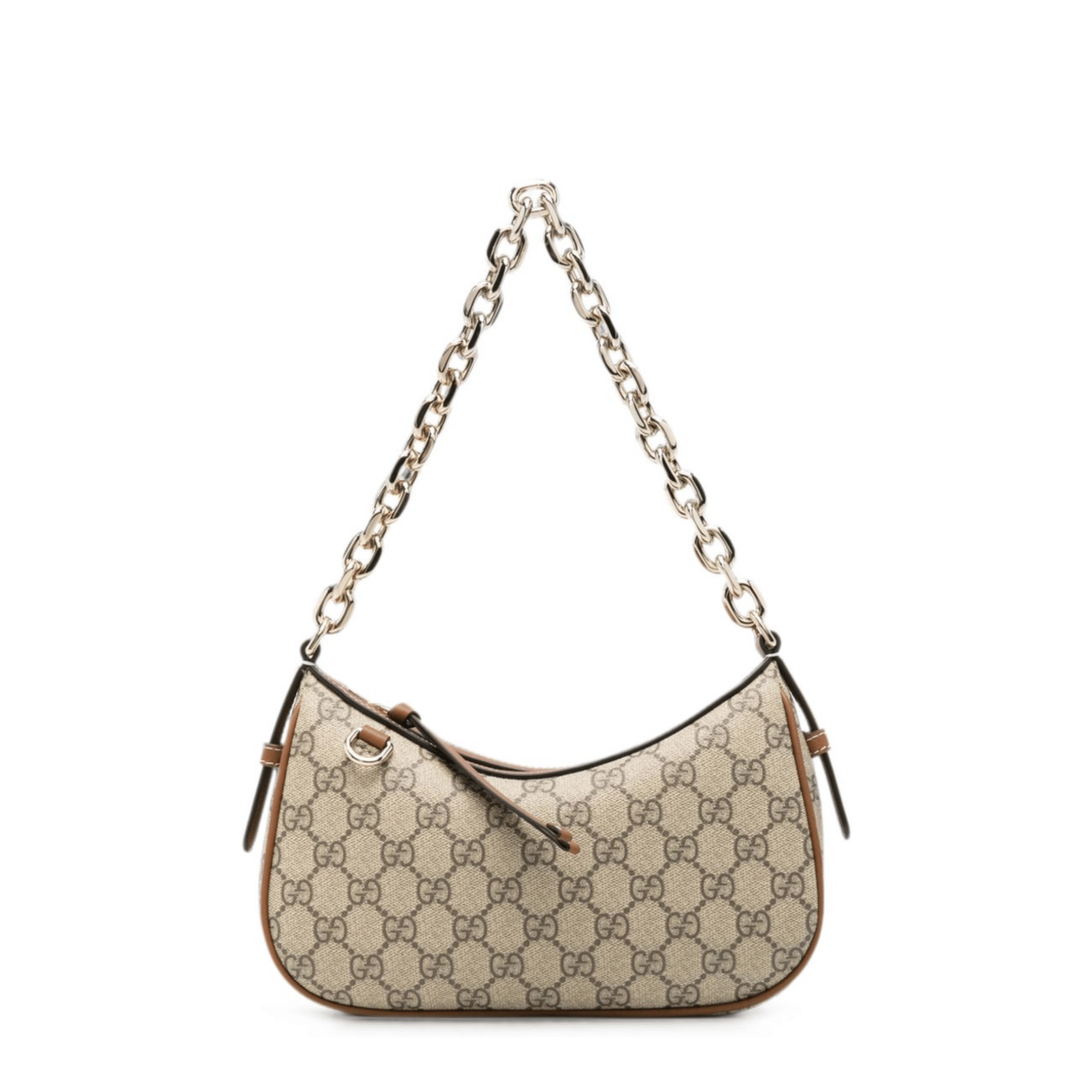 Gucci GG Emblem Small Monogram Coated Fabric Shoulder Bag - Beige and Dark Brown