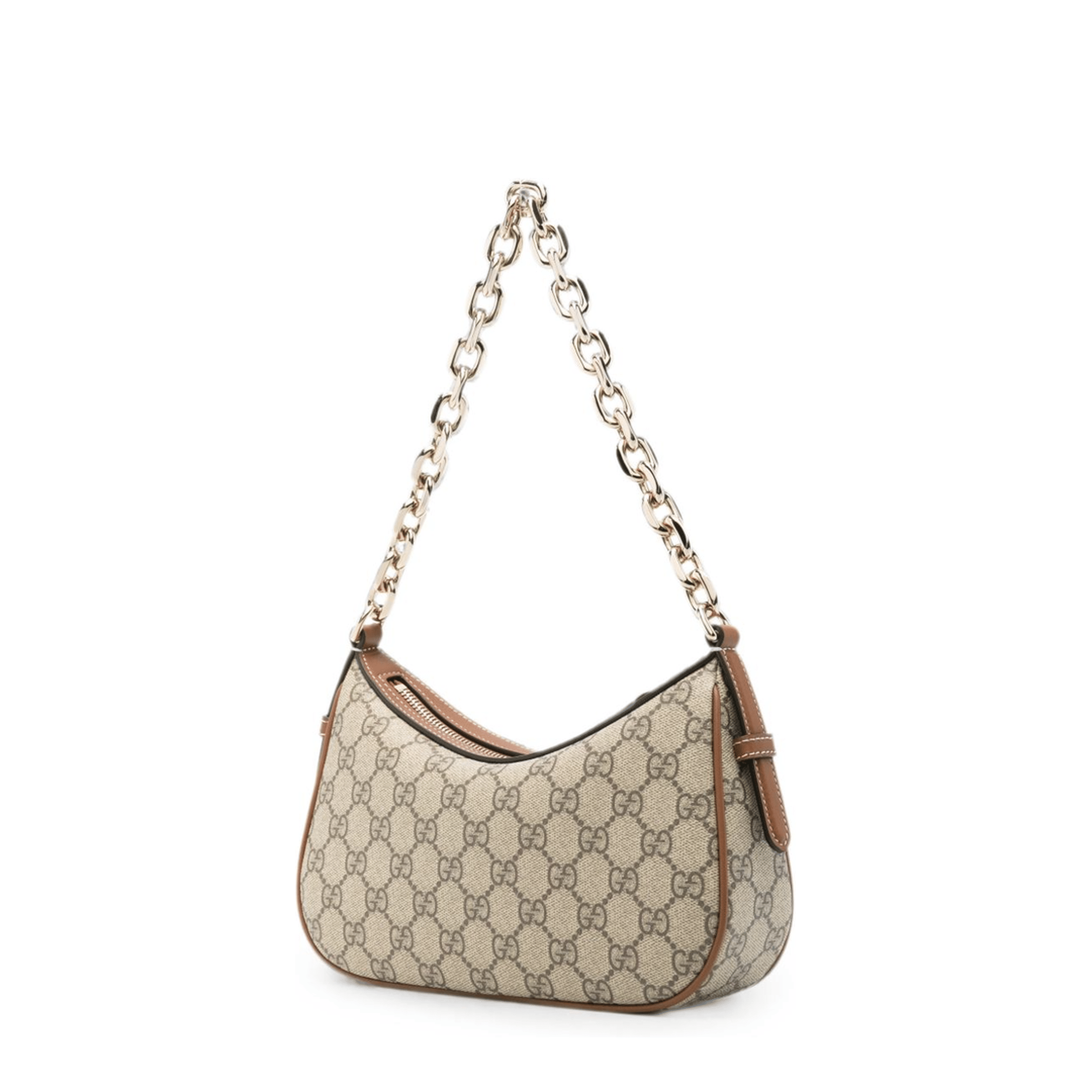 Gucci GG Emblem Small Monogram Coated Fabric Shoulder Bag - Beige and Dark Brown