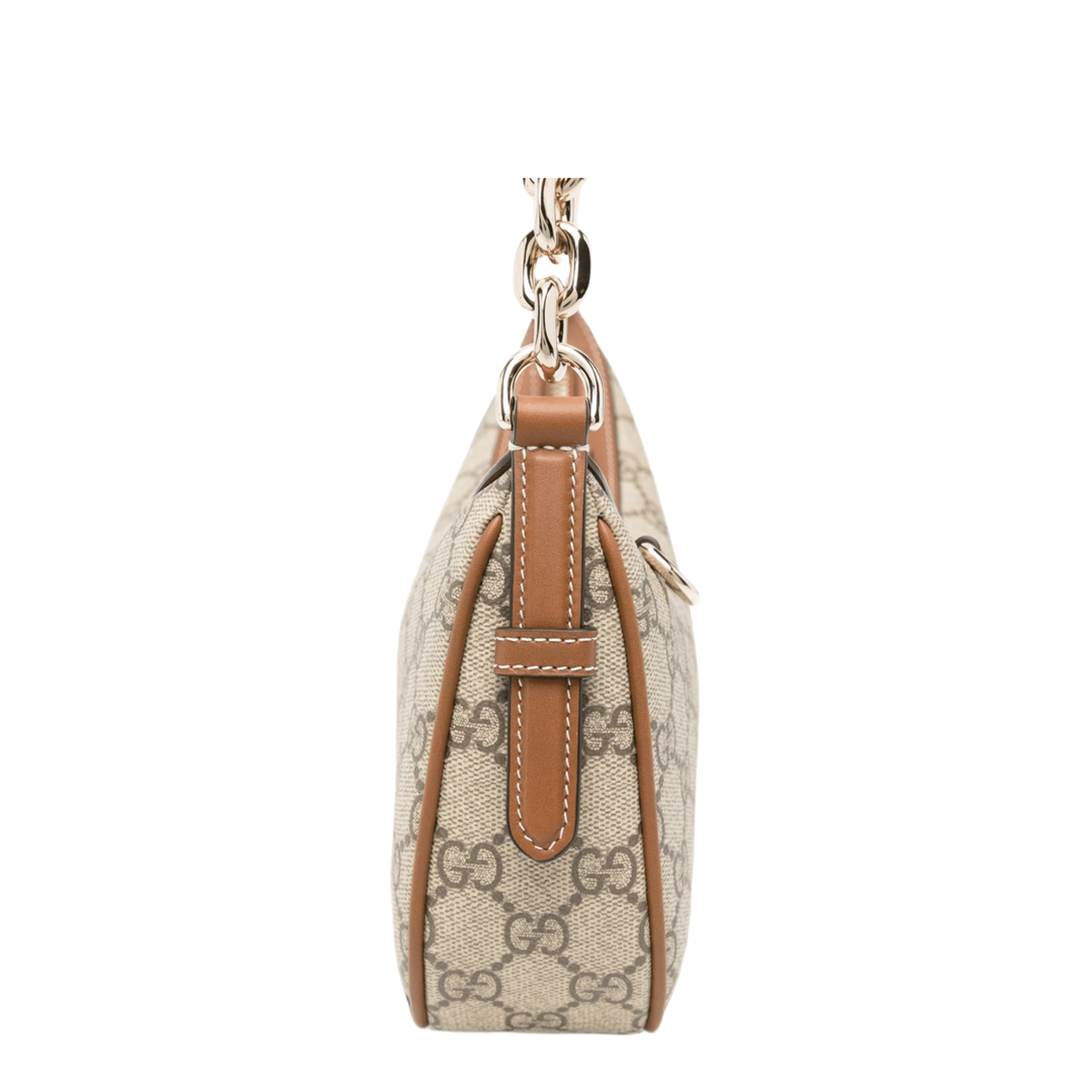 Gucci GG Emblem Small Monogram Coated Fabric Shoulder Bag - Beige and Dark Brown