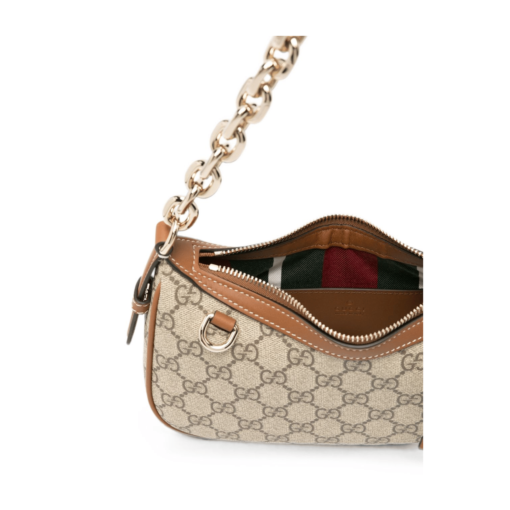 Gucci GG Emblem Small Monogram Coated Fabric Shoulder Bag - Beige and Dark Brown