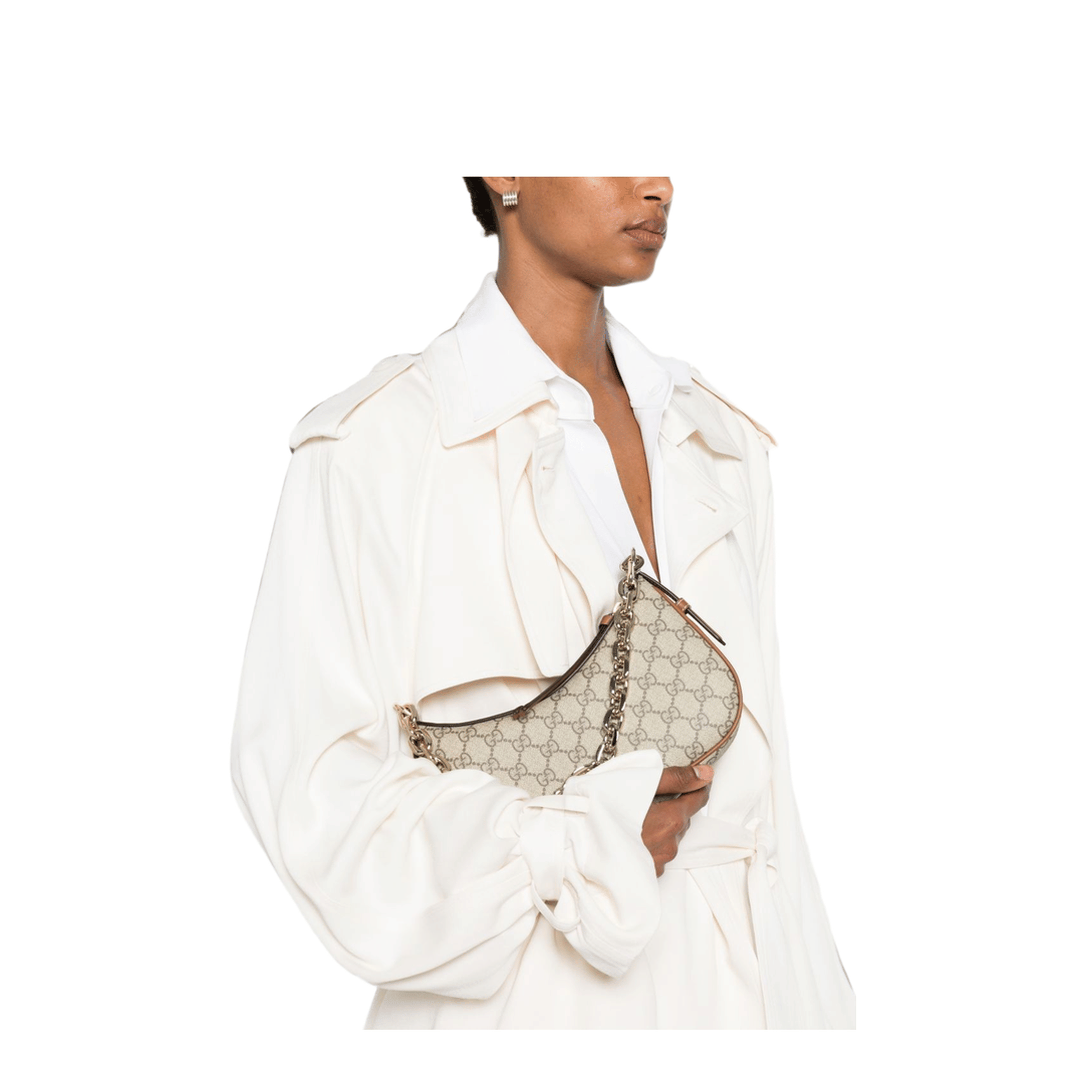 Gucci GG Emblem Small Monogram Coated Fabric Shoulder Bag - Beige and Dark Brown