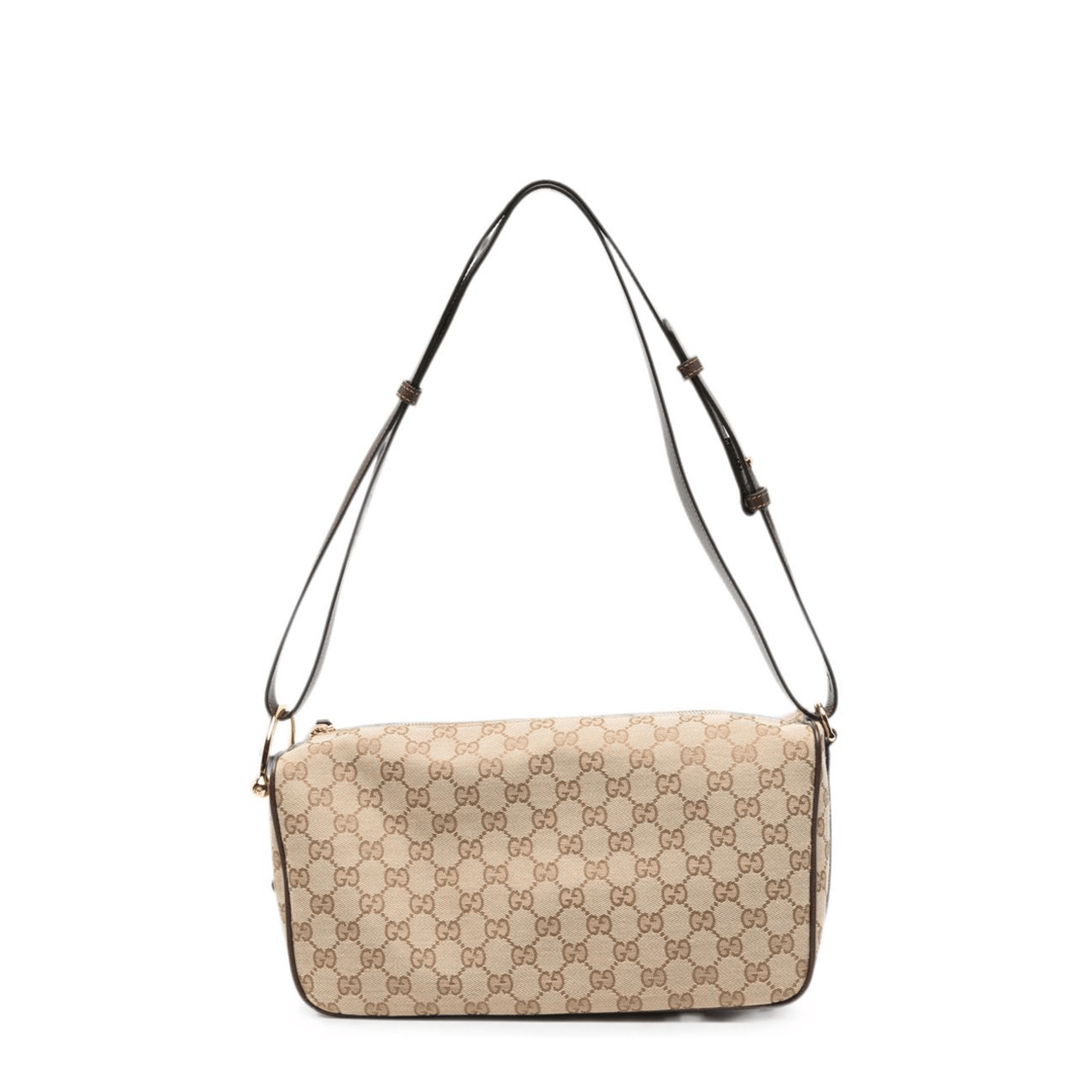 Gucci Half Horsebit Medium Canvas Shoulder Bag - Sand and Brown