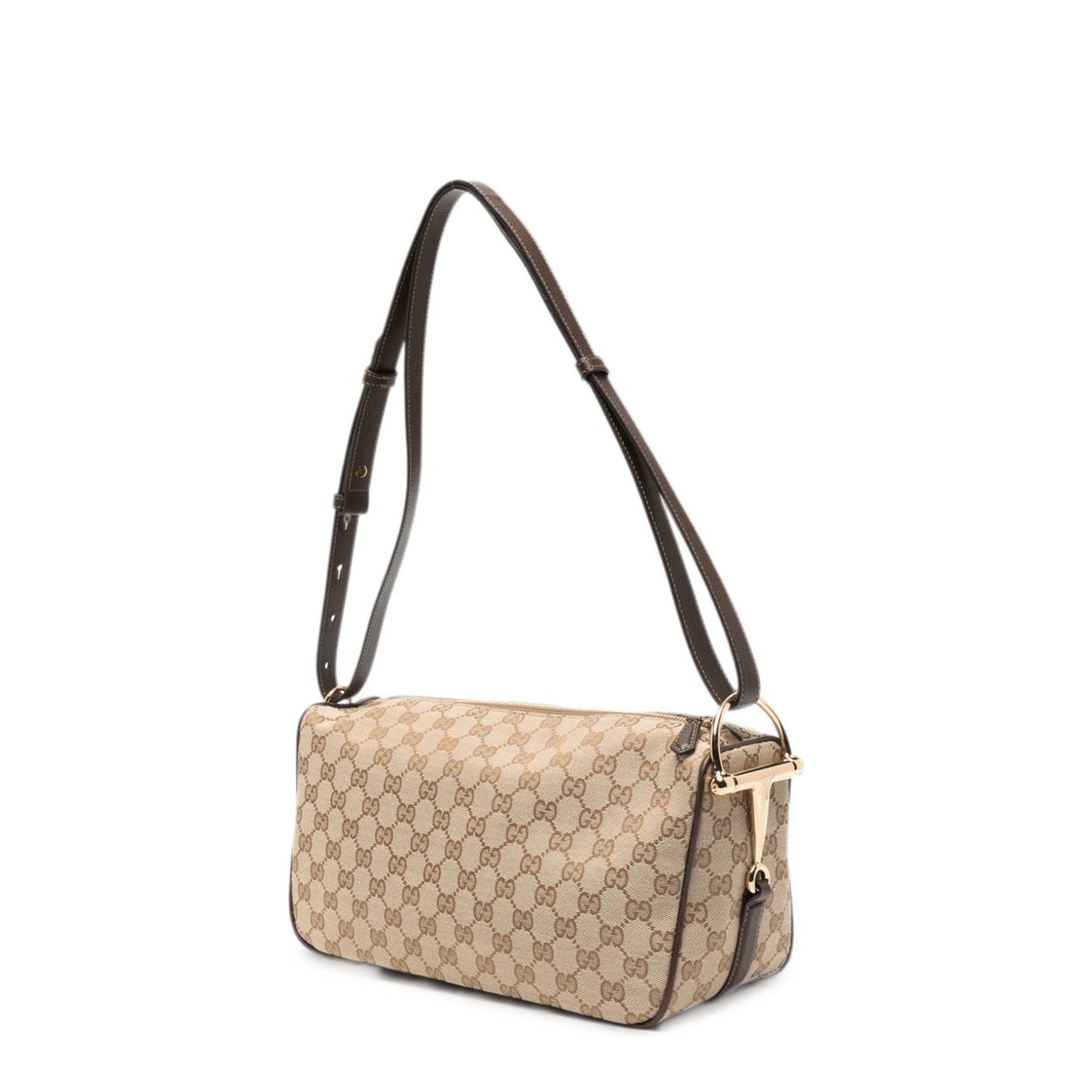 Gucci Half Horsebit Medium Canvas Shoulder Bag - Sand and Brown