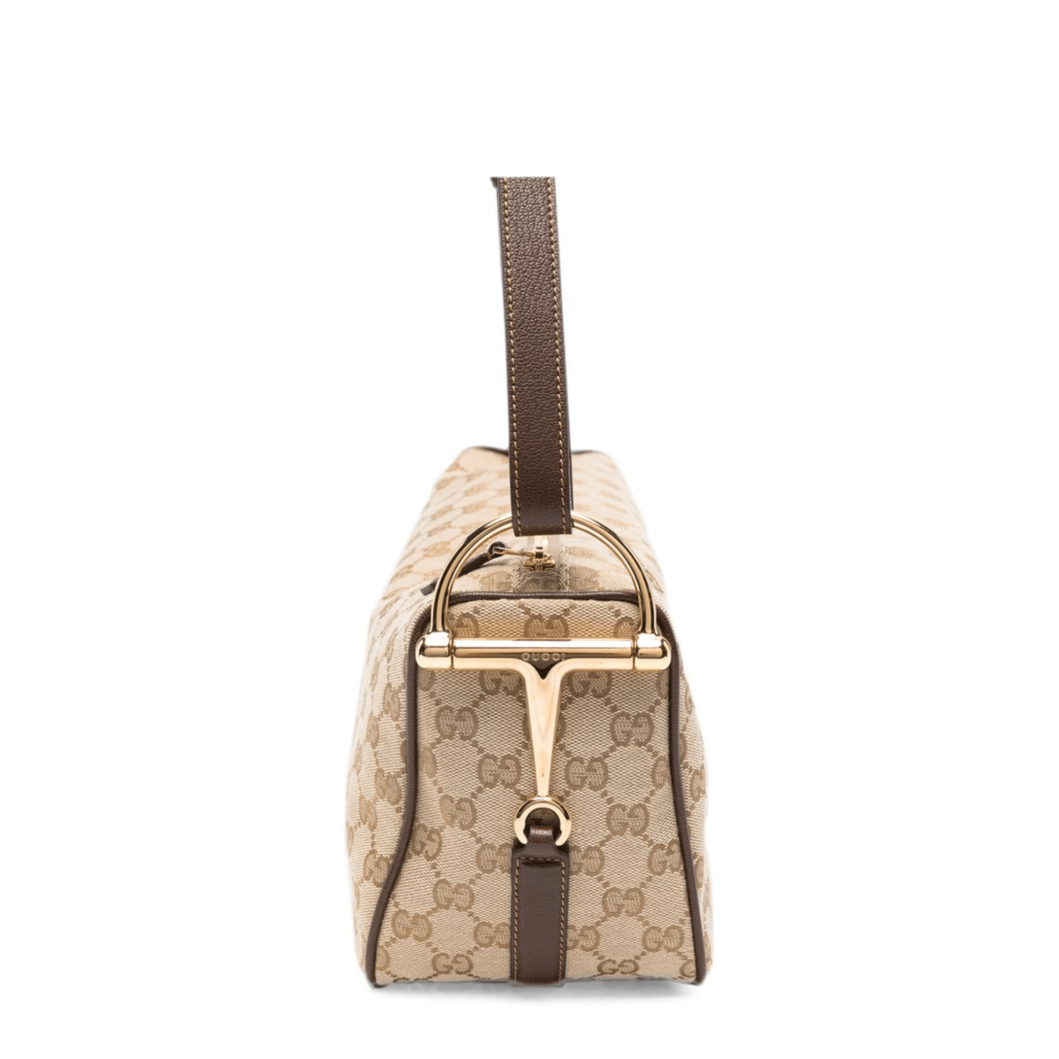 Gucci Half Horsebit Medium Canvas Shoulder Bag - Sand and Brown