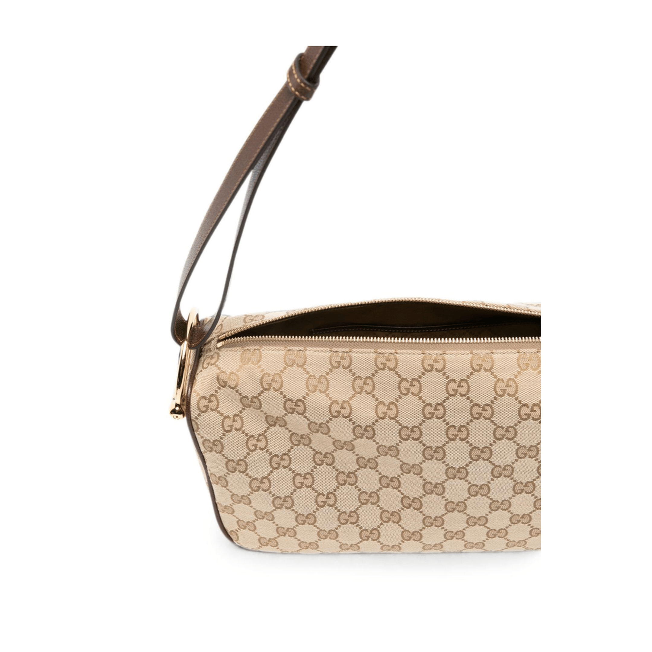 Gucci Half Horsebit Medium Canvas Shoulder Bag - Sand and Brown
