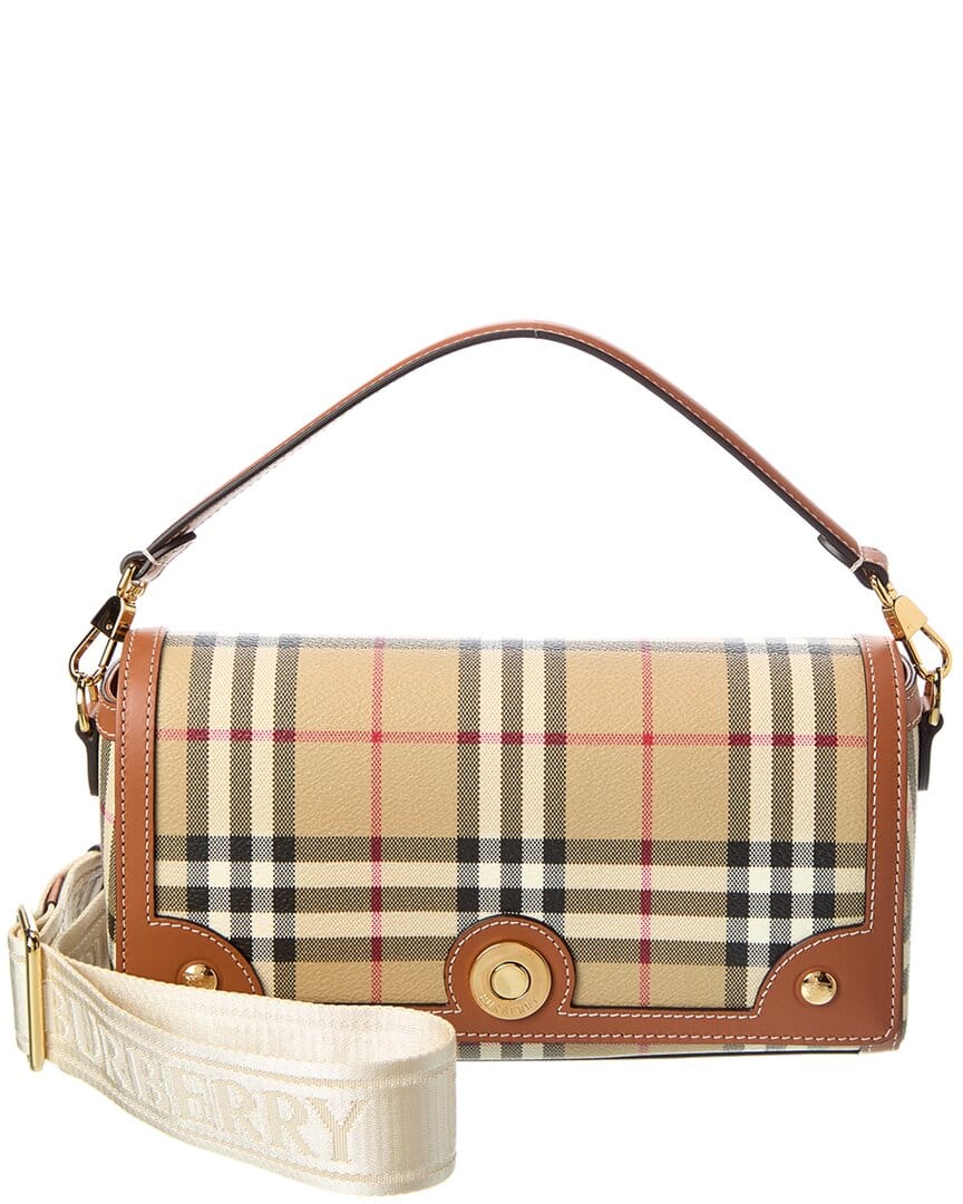 Burberry Check E - Canvas & Leather Shoulder Bag
