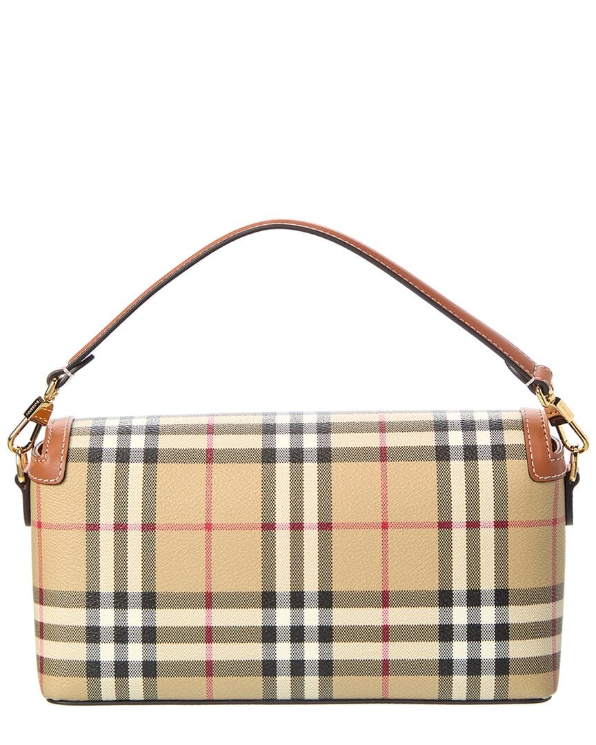 Burberry Check E - Canvas & Leather Shoulder Bag