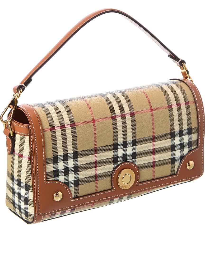 Burberry Check E - Canvas & Leather Shoulder Bag