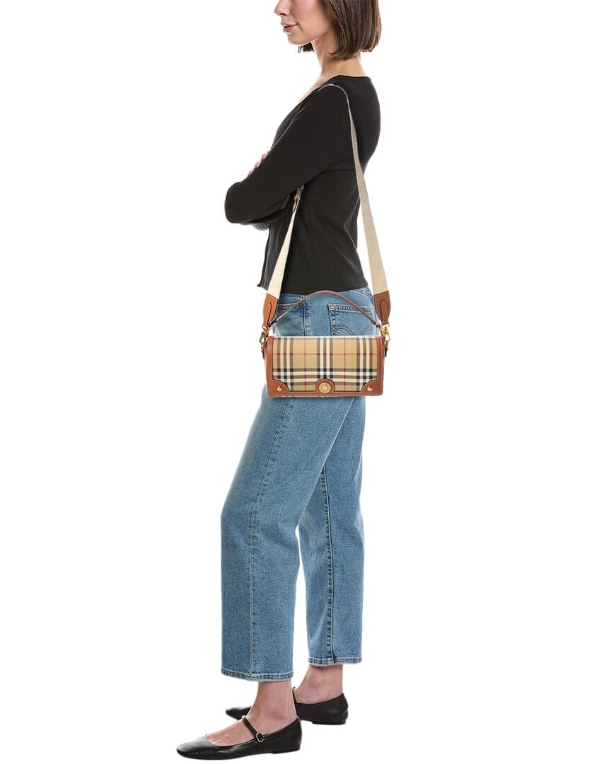 Burberry Check E - Canvas & Leather Shoulder Bag