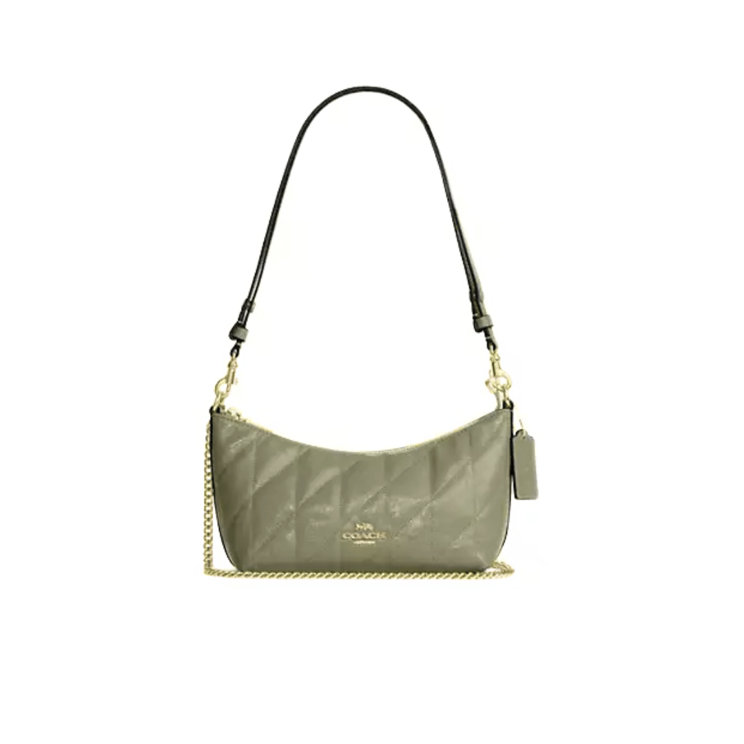 Coach Caitlin Shoulder Bag With Quilting glazed leather Gold Pistachio