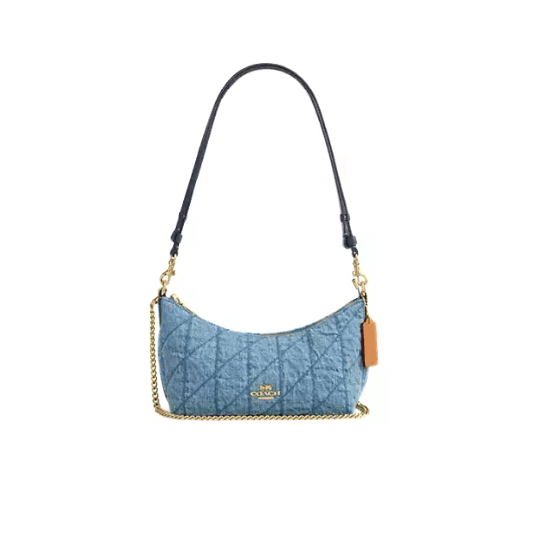 Coach Caitlin Shoulder Bag With Quilting denim Gold Indigo