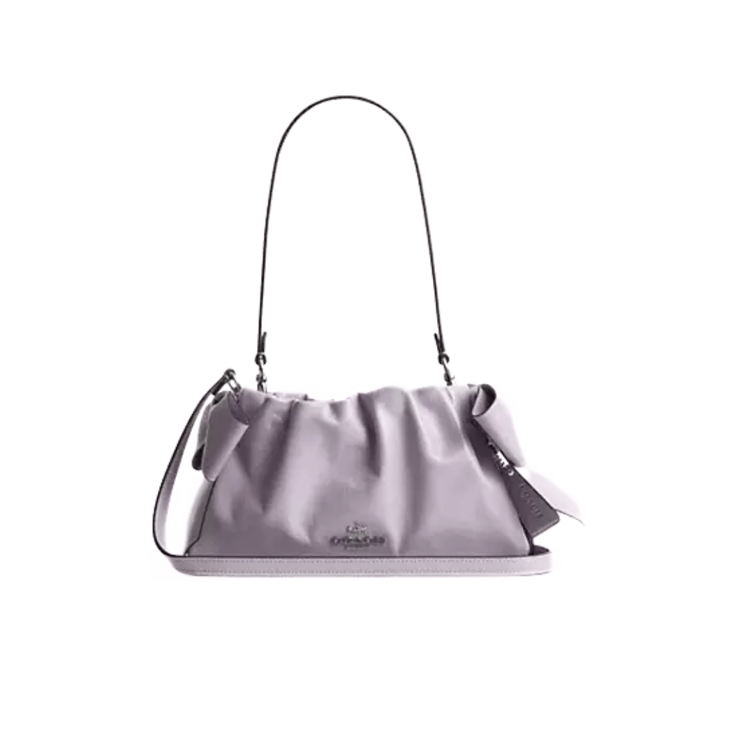 Coach Faye Shoulder Bag With Bows crinkle leather Silver Light Amethyst