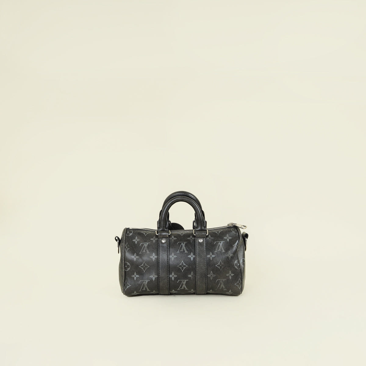 Louis Vuitton Faded Black Brushed Monogram Eclipse Keepall Bandouliere 25 Bag