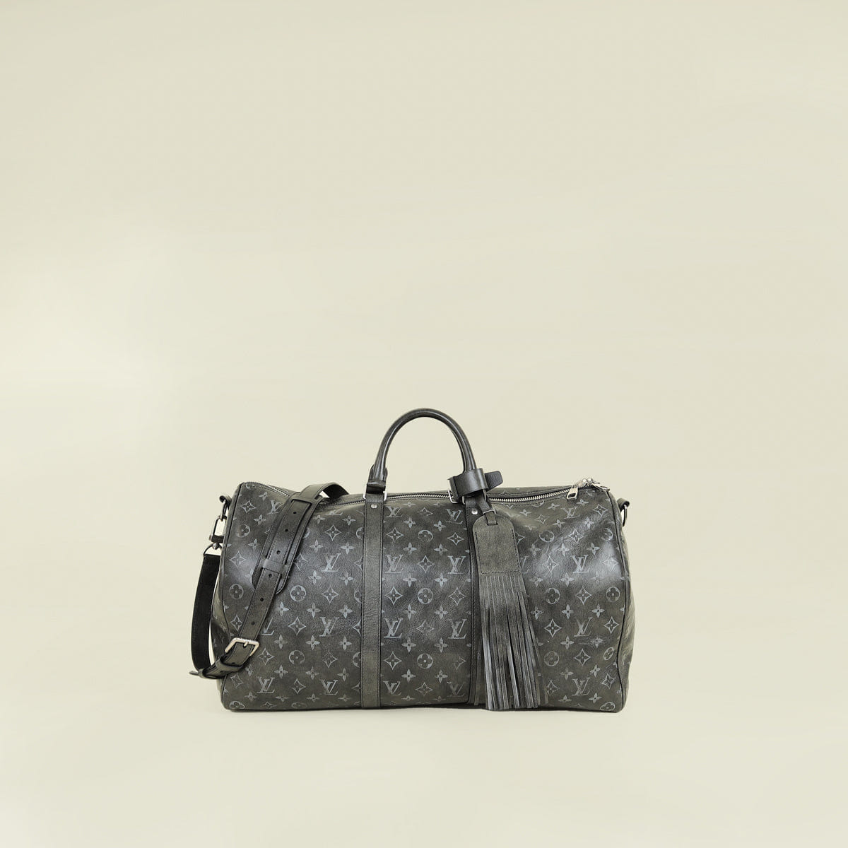 Louis Vuitton Faded Black Brushed Monogram Eclipse Keepall Bandouliere 50 Bag