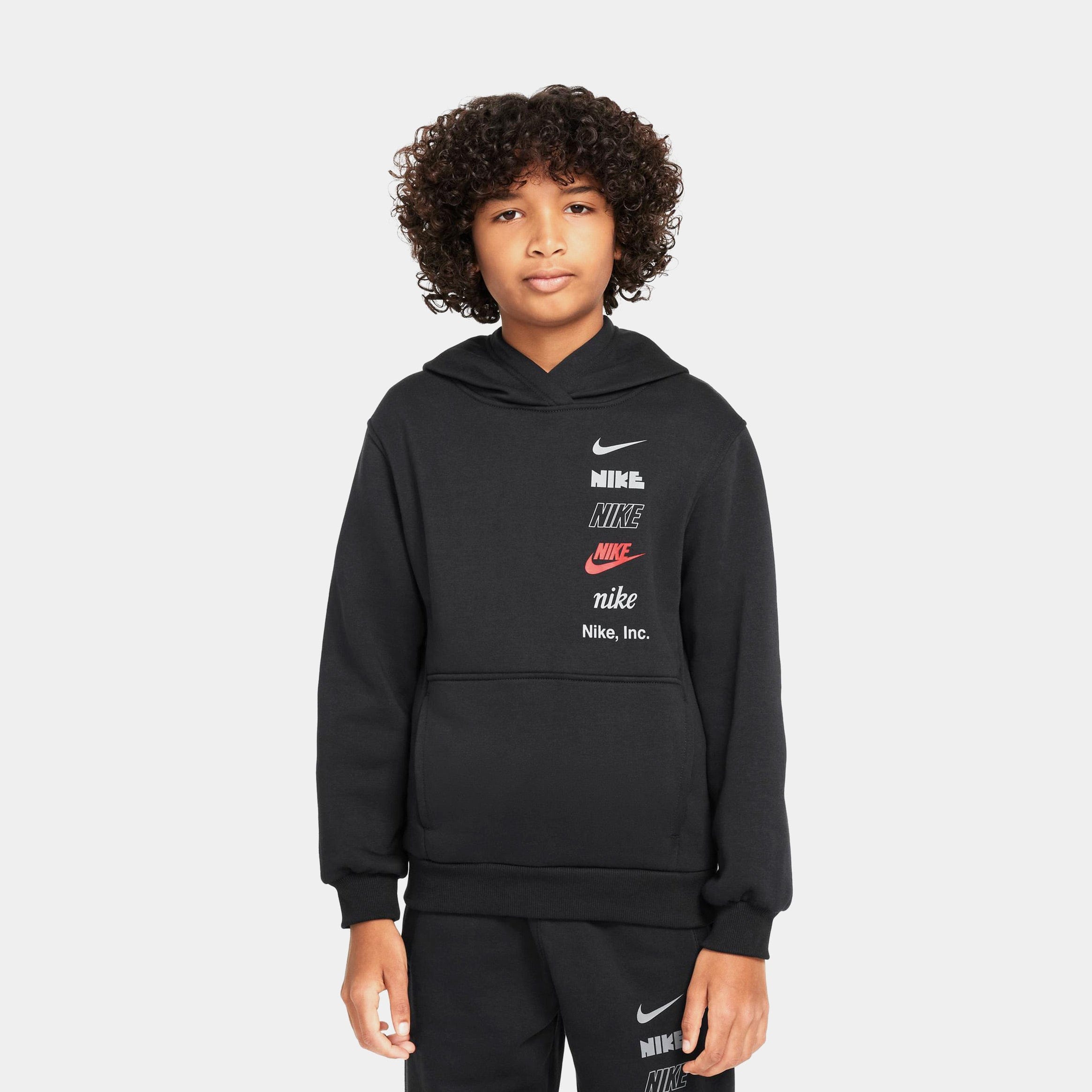 Nike NSW Stacked Logo Pullover Grade School Hoodie (Black/Red)