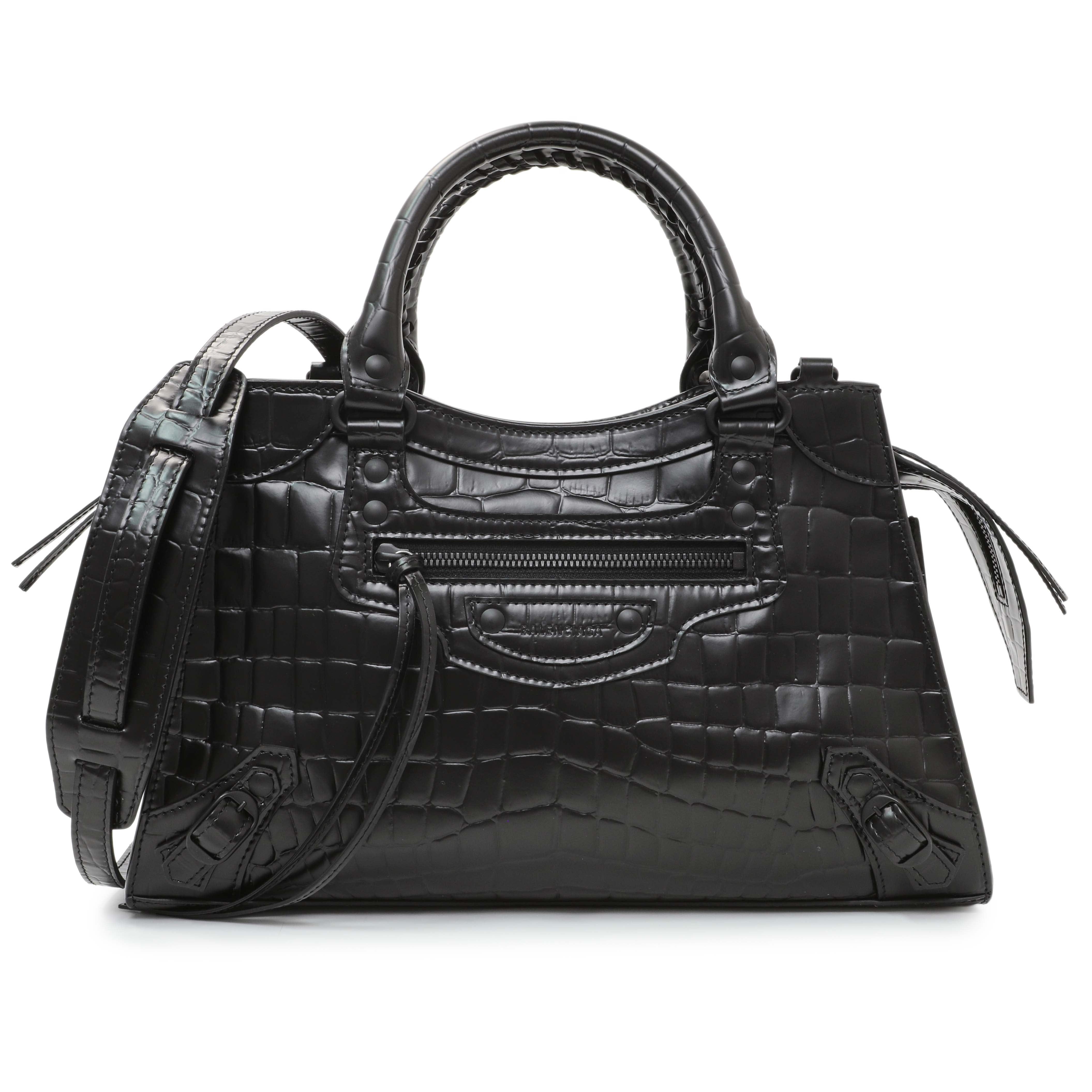 Balenciaga Black Crocodile Embossed Neo Classic Hardware S City