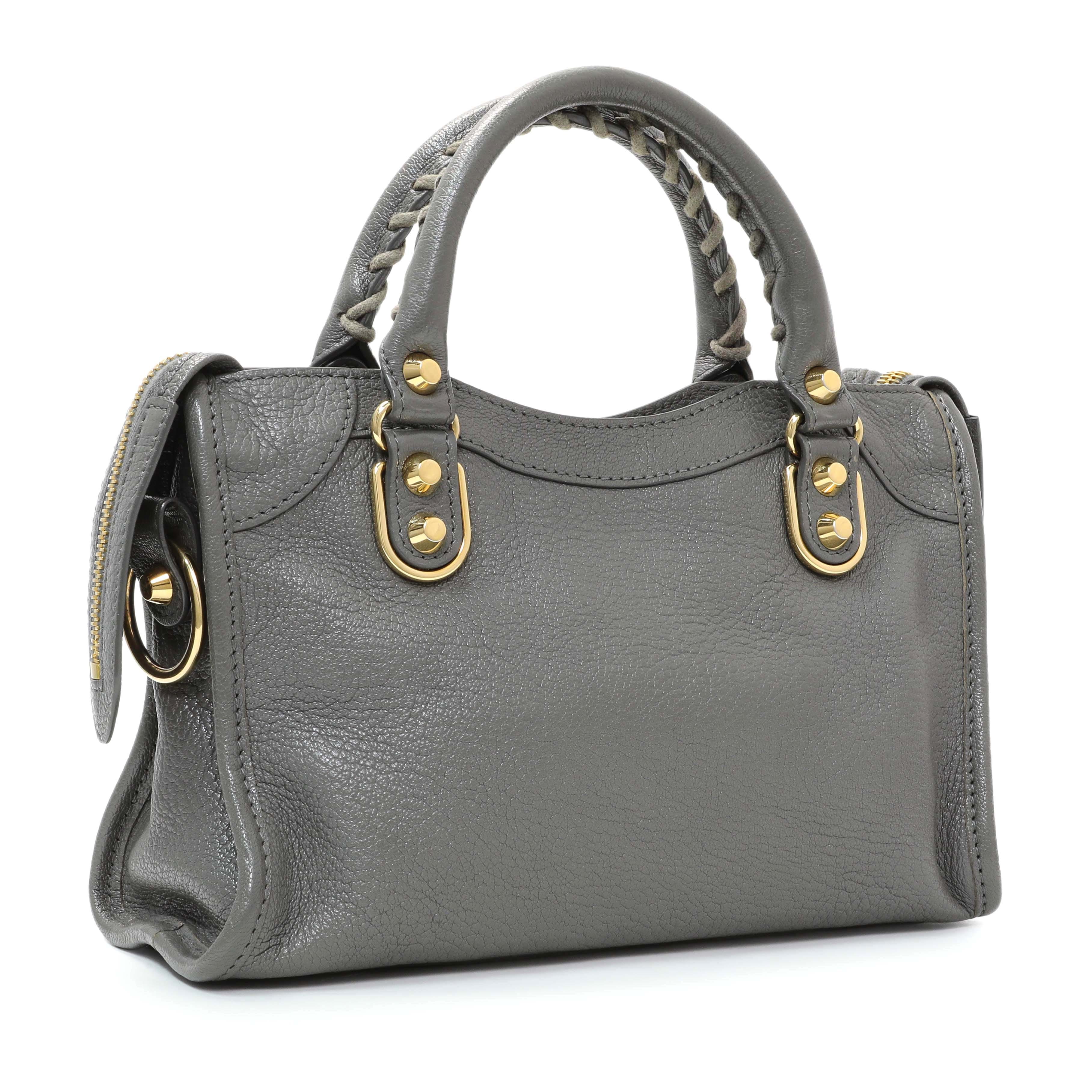 Balenciaga Grey Chevre Metallic Edge Mini City
