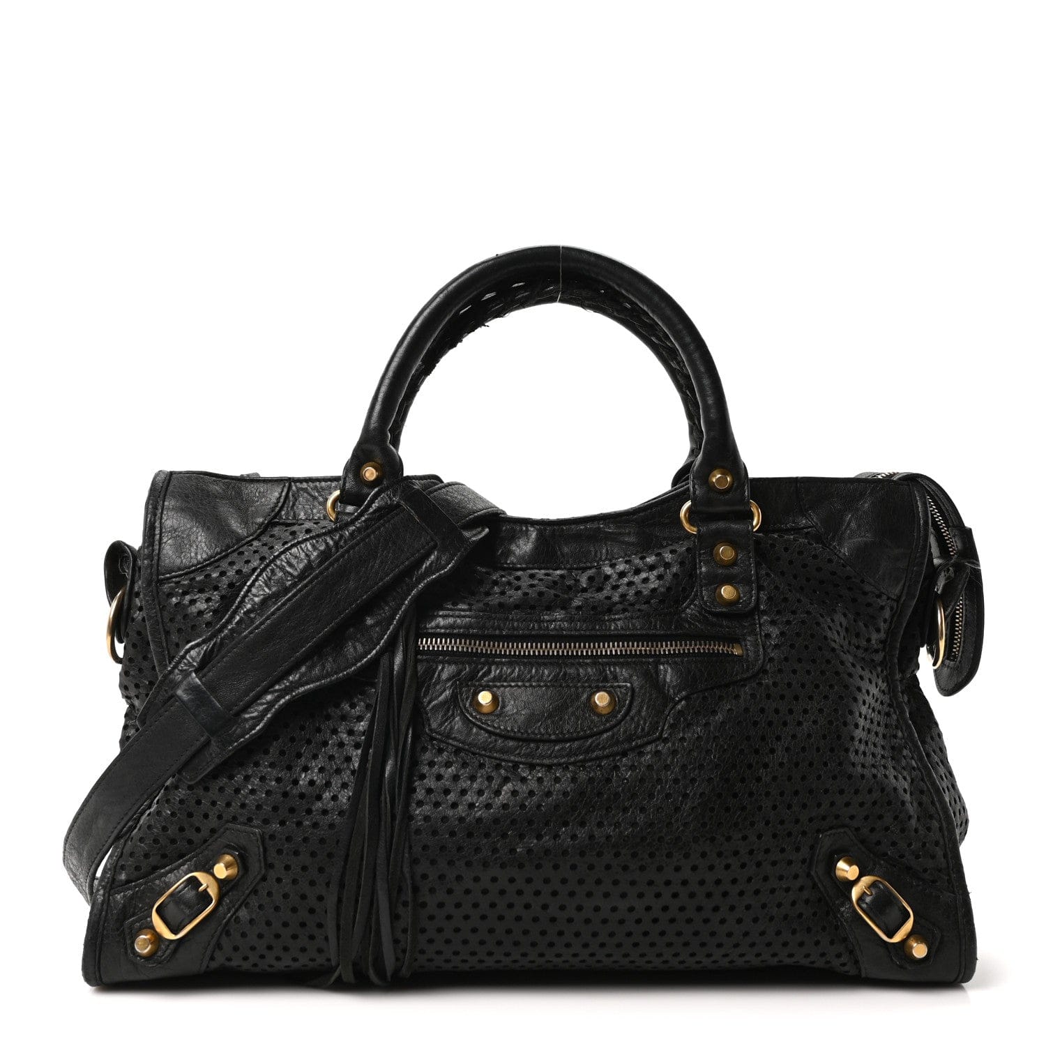 Balenciaga Agneau Laser Cut Cross Classic Gold Hardware City Black