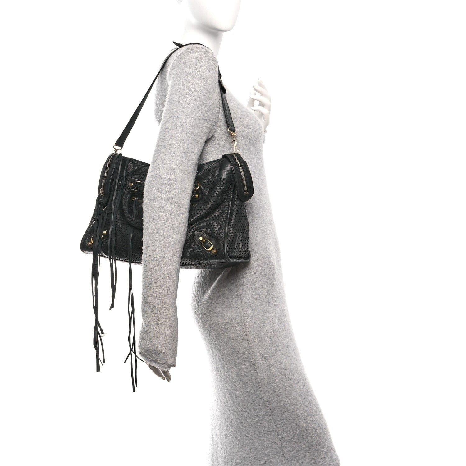 Balenciaga Agneau Laser Cut Cross Classic Gold Hardware City Black
