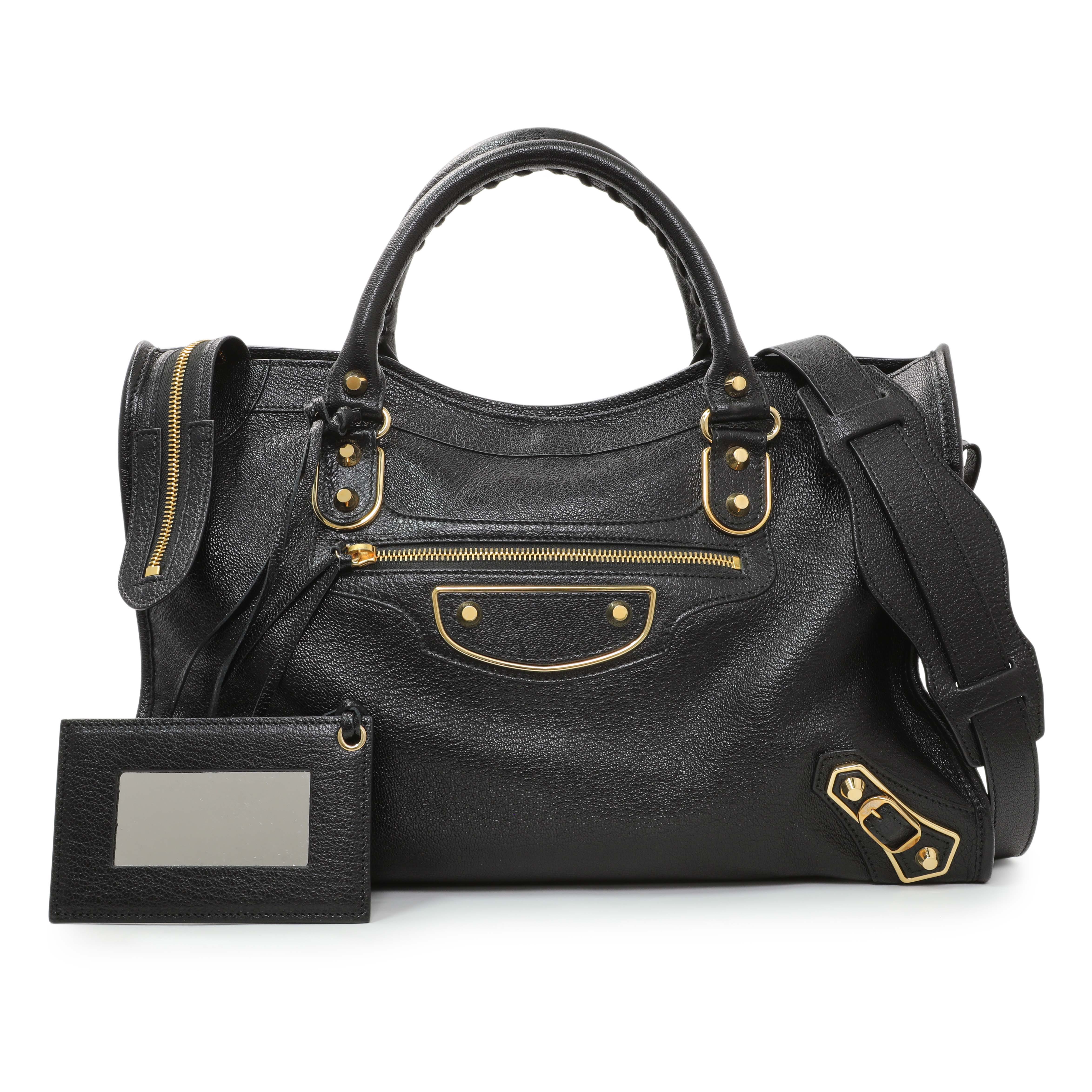 Balenciaga Black Chevre Gold Metallic Edge Hardware City