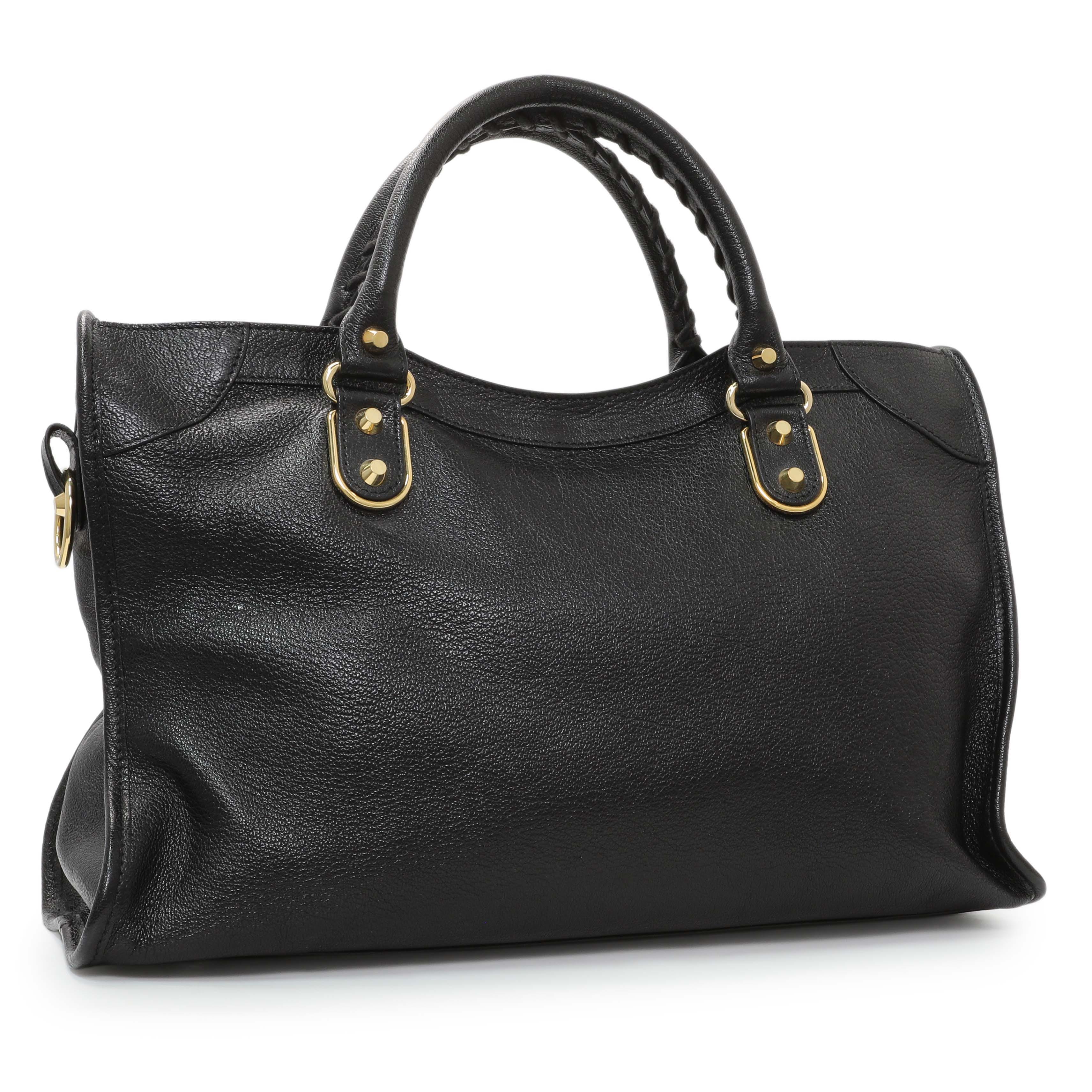 Balenciaga Black Chevre Gold Metallic Edge Hardware City