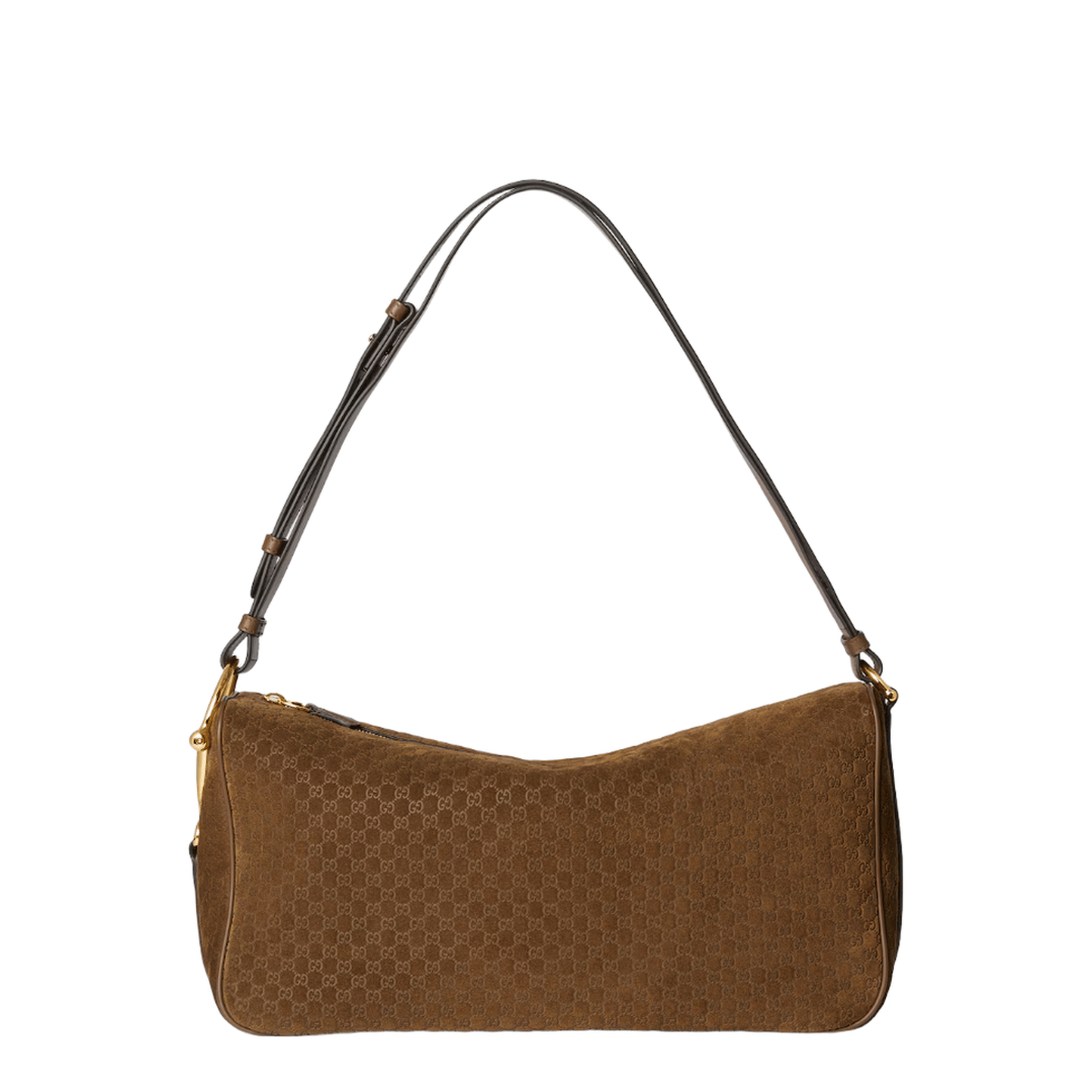 Gucci Half Horsebit Large Suede Shoulder Bag - Brown