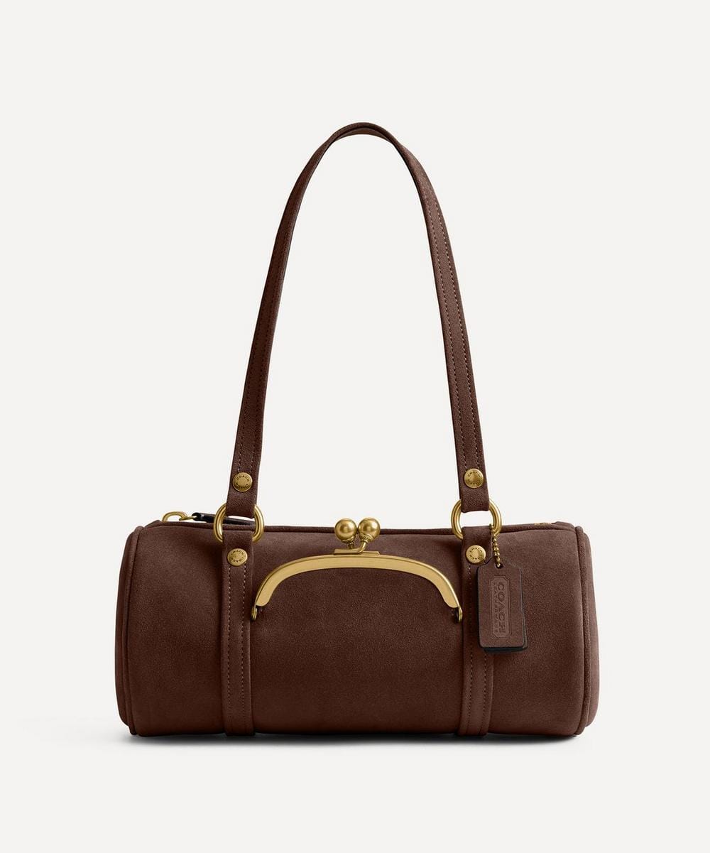 Coach Kisslock Barrel Suede Shoulder Bag 28