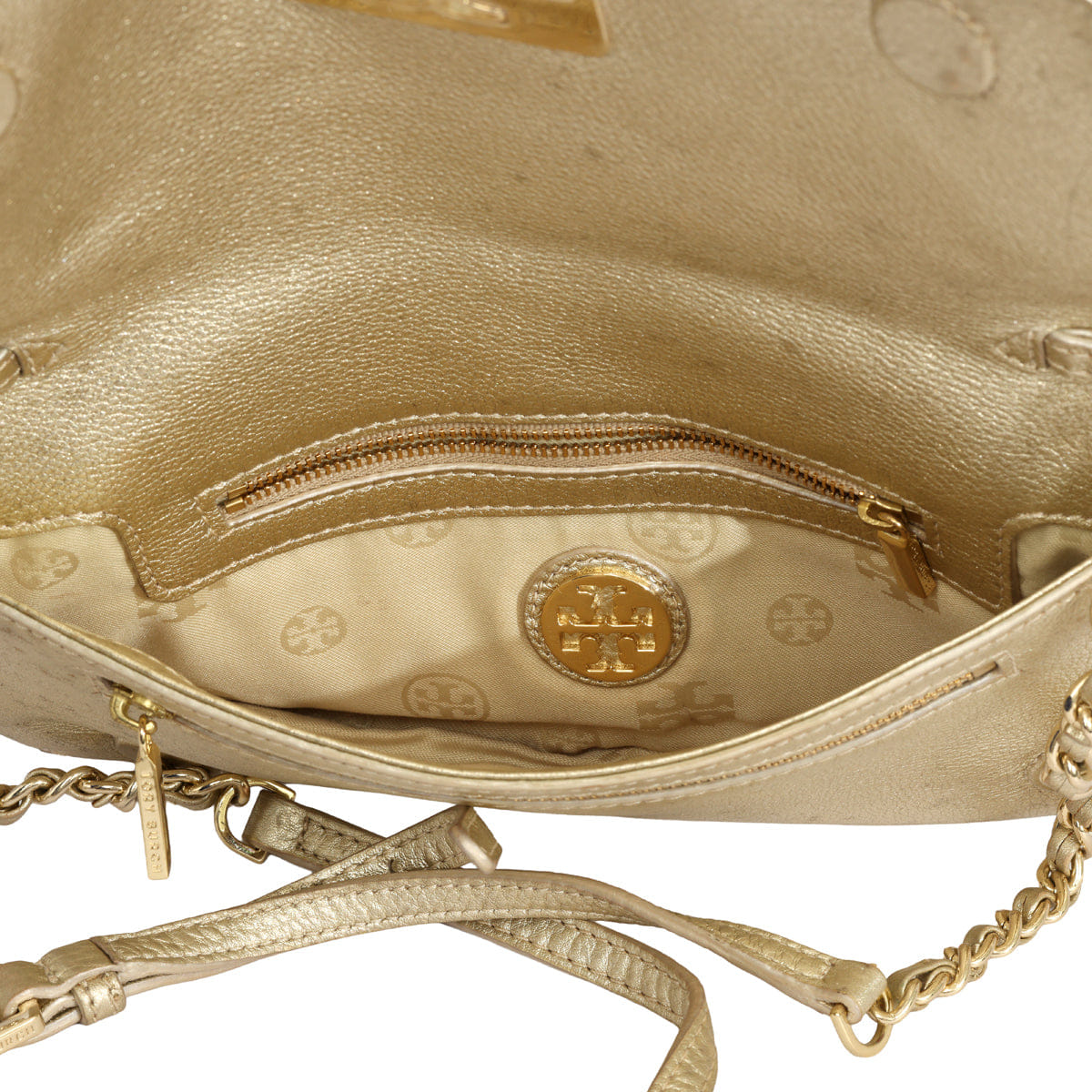 TORY BURCH BRITTEN GOLD LEATHER CROSSBODY BAG