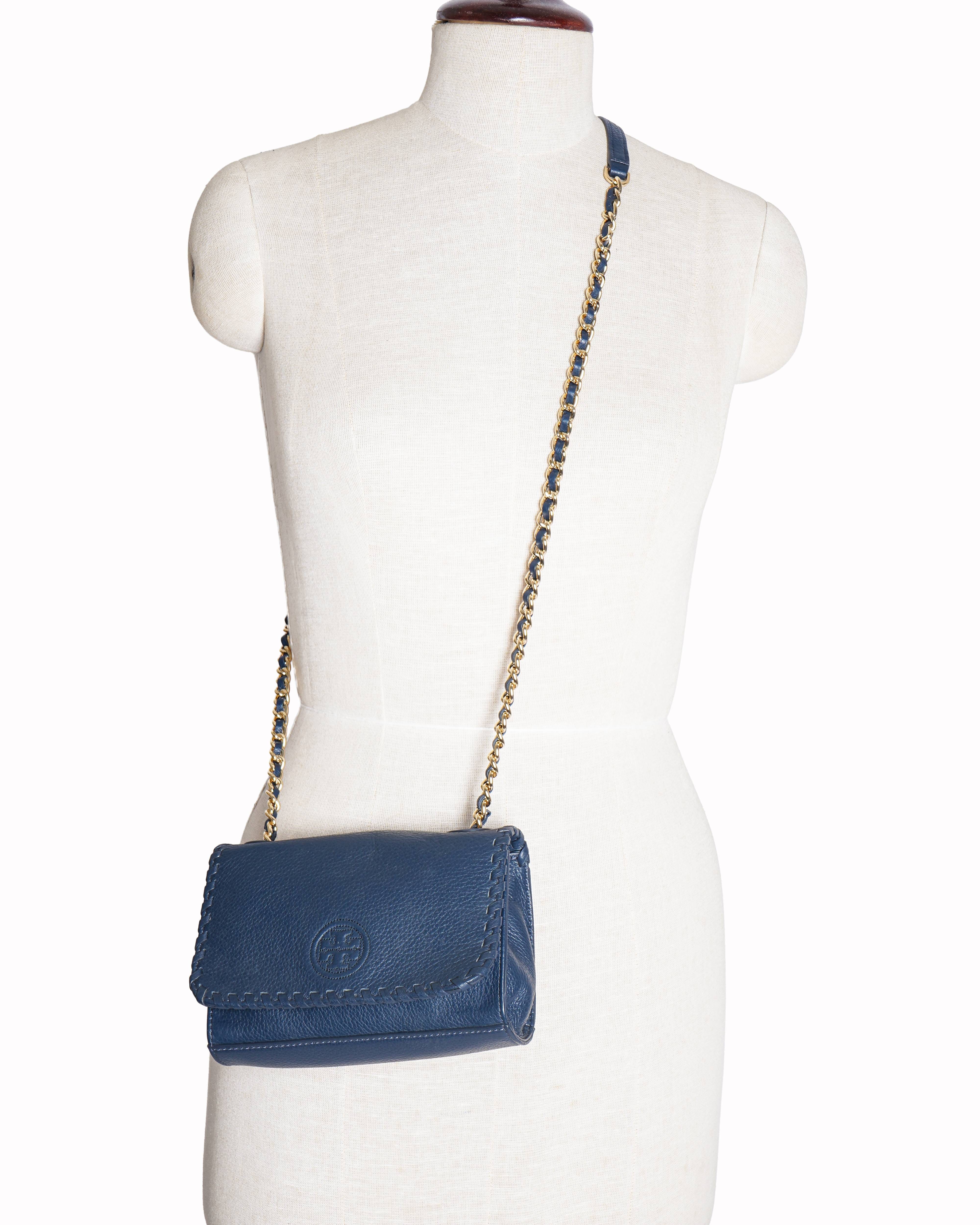 Tory Burch Blue Leather Marion Crossbody Bag