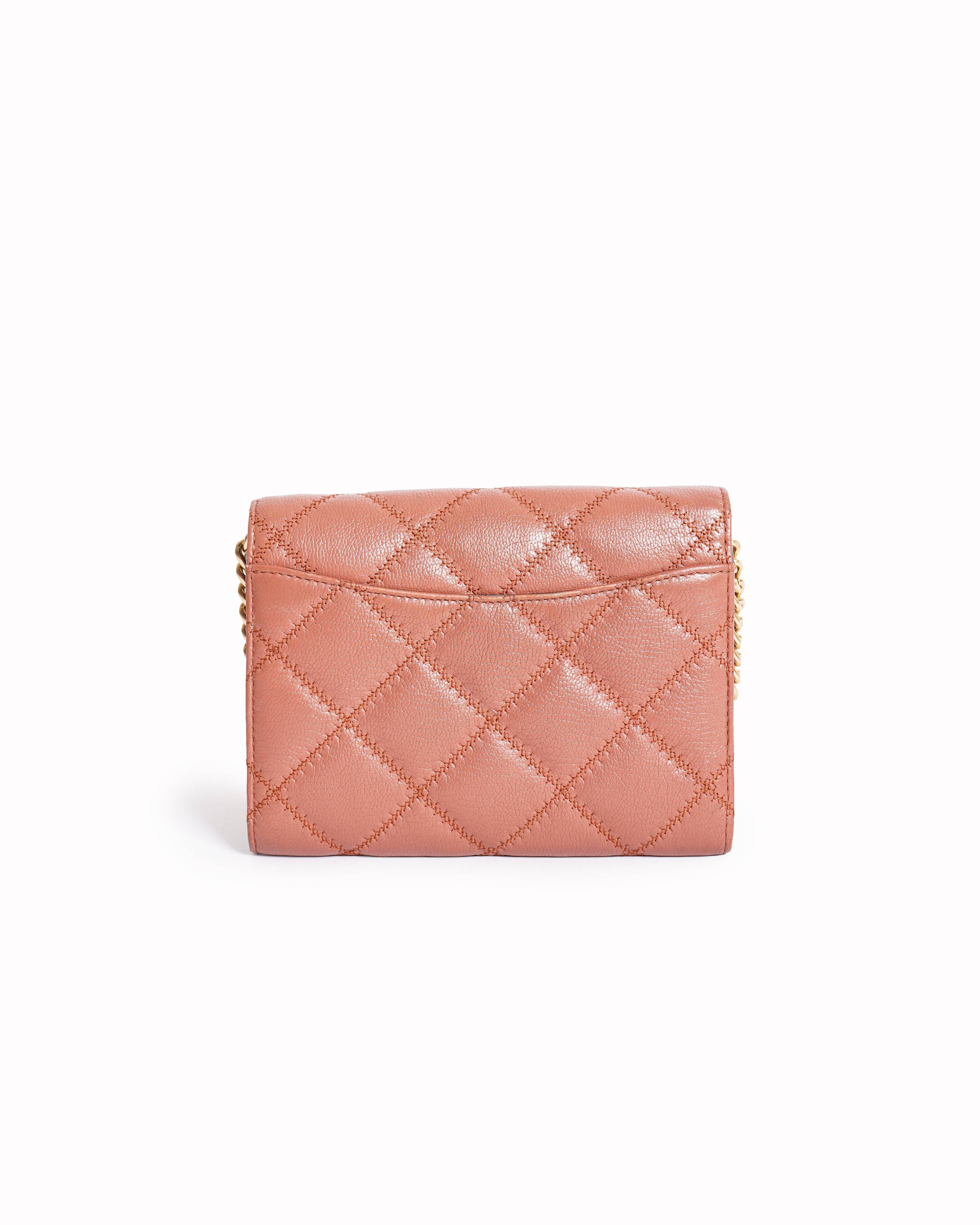 Tory Burch Quilted Crossbody Bag In Coral Pink