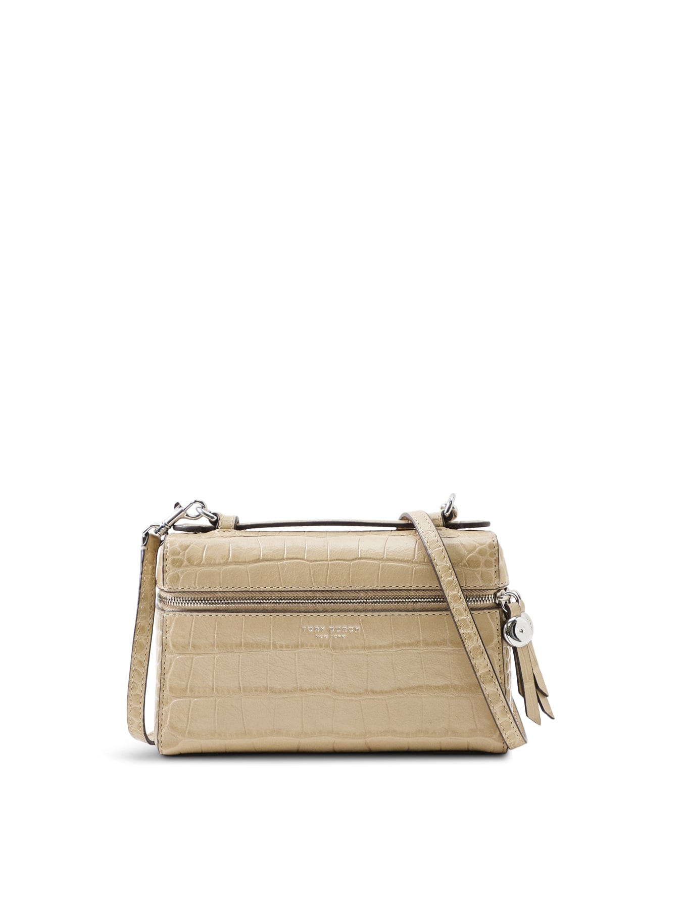Tory Burch Romy Embossed Slim Top Handle Crossbody Bag Tan
