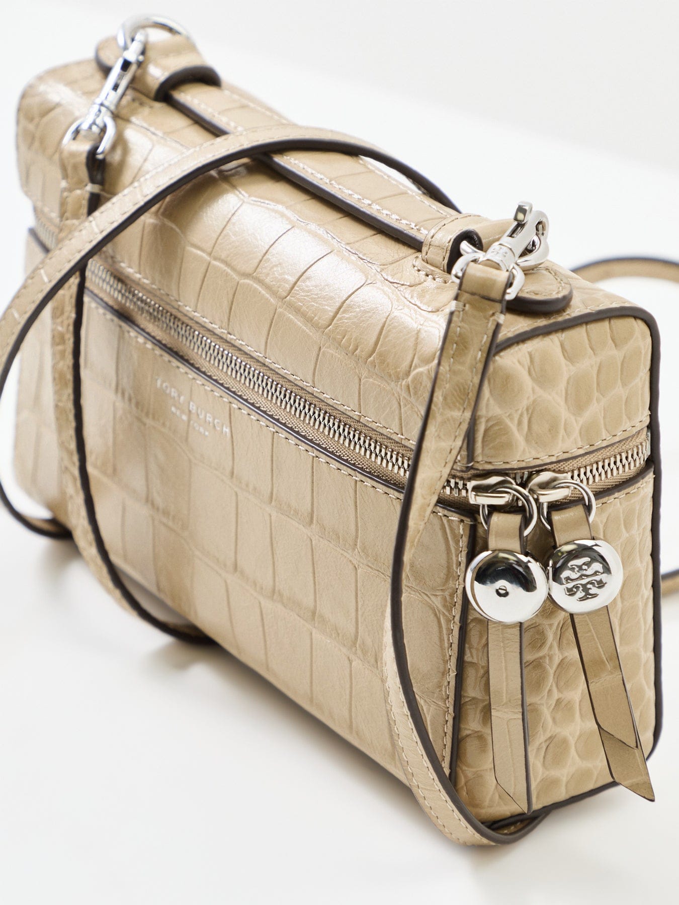 Tory Burch Romy Embossed Slim Top Handle Crossbody Bag Tan