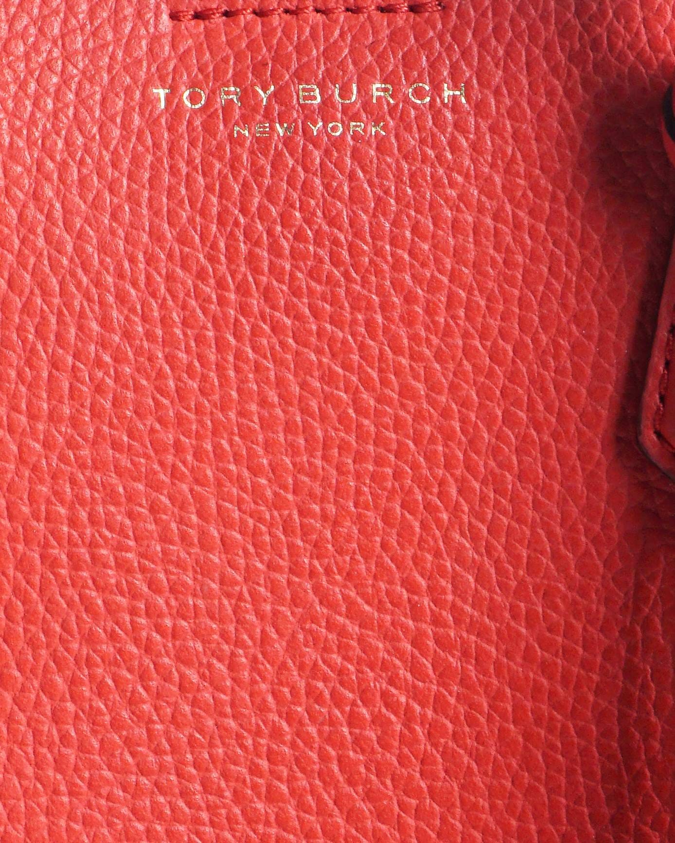 Tory Burch Red Pebbled Leather Perry Mini N/S Crossbody Tote
