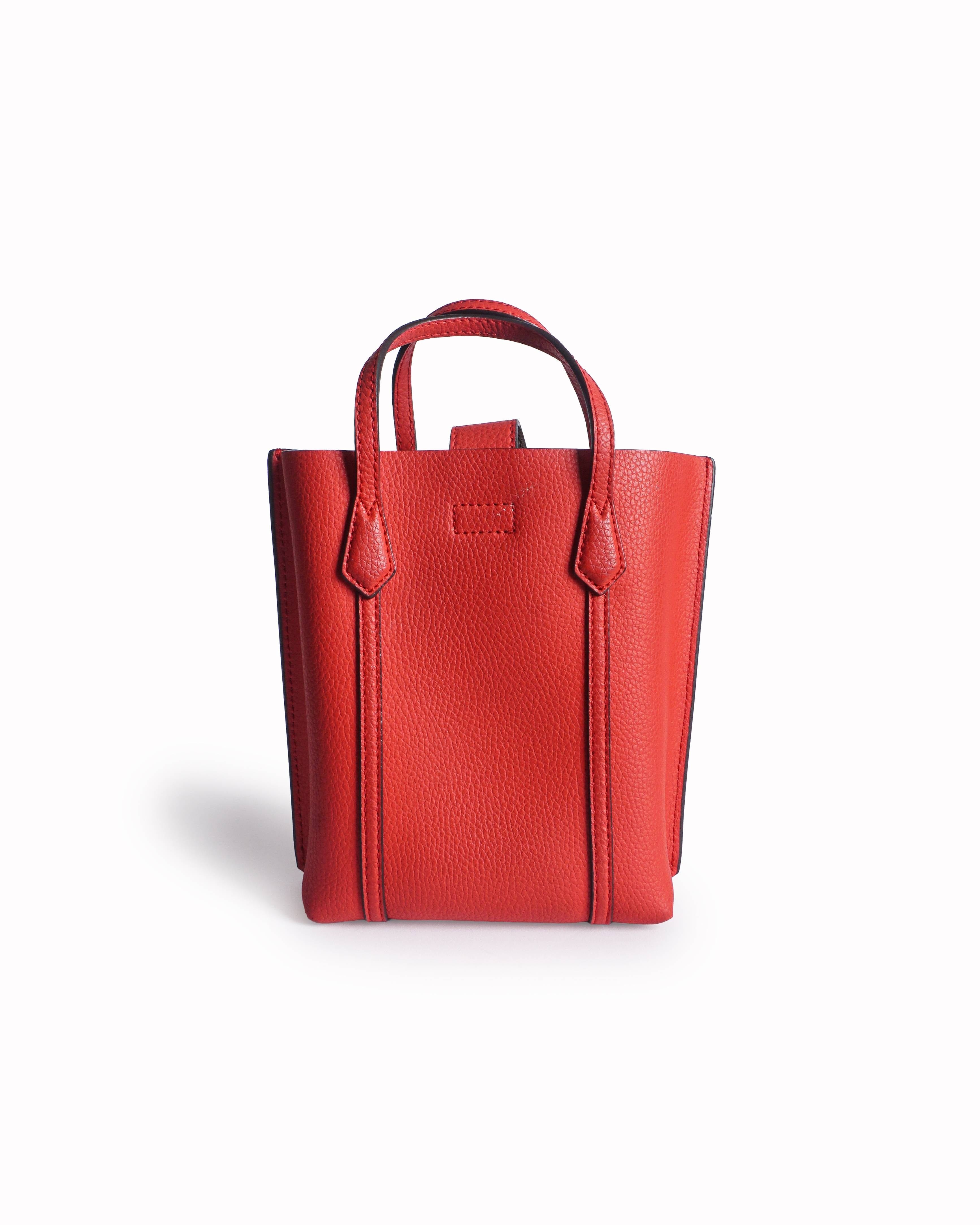 Tory Burch Red Pebbled Leather Perry Mini N/S Crossbody Tote