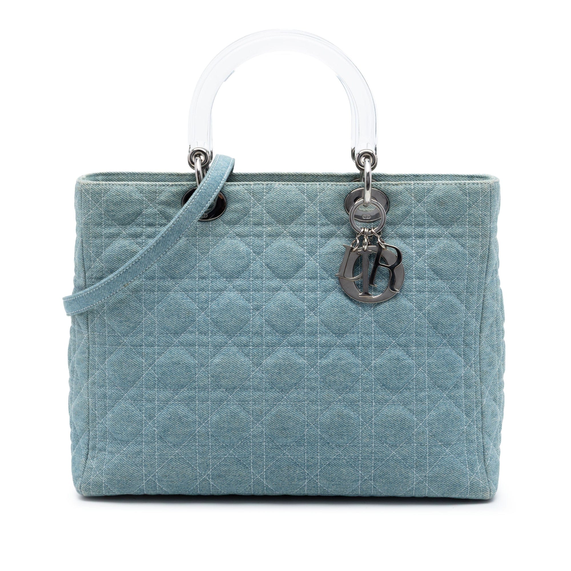 Dior Large Denim Cannage Acrylic Handles Lady Dior