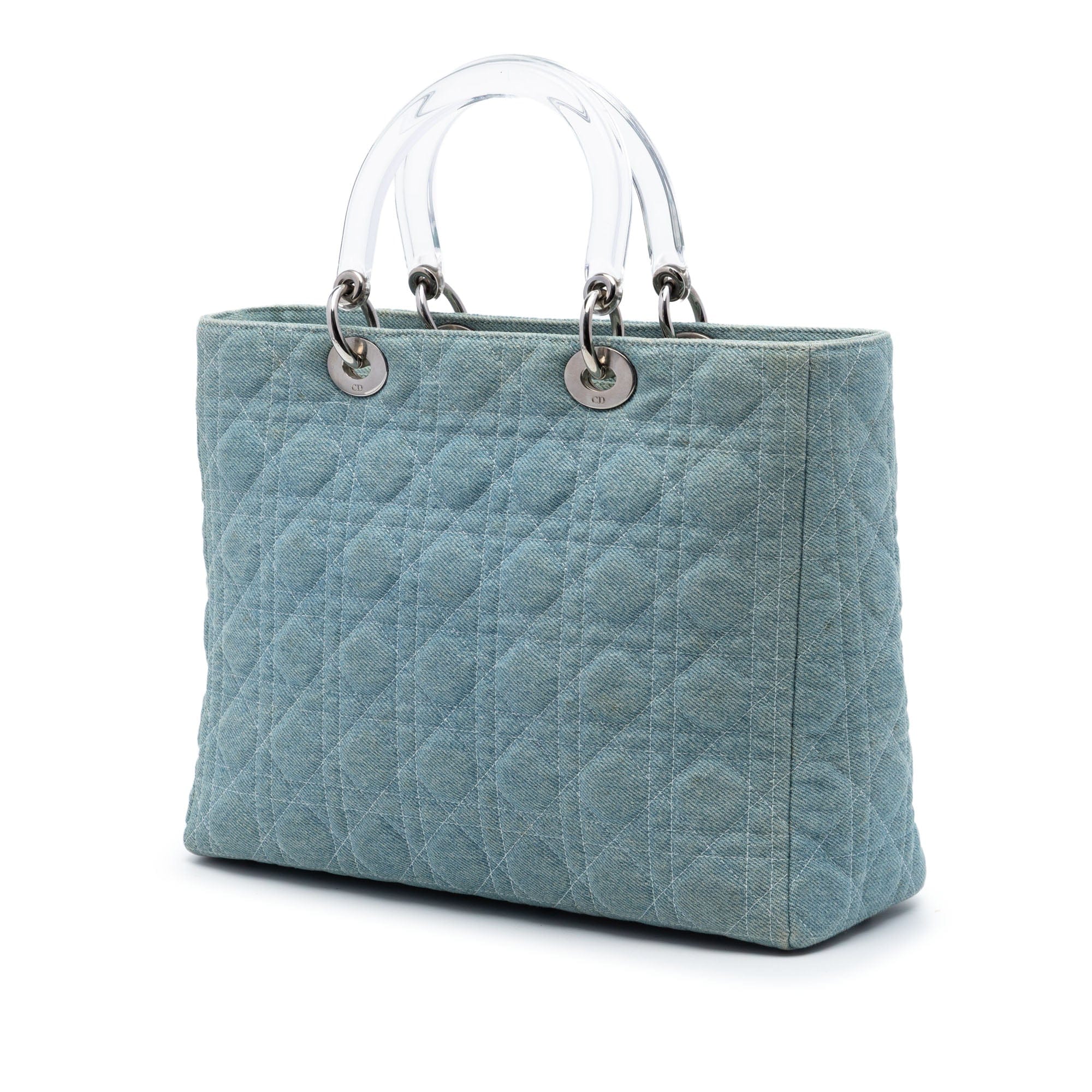 Dior Large Denim Cannage Acrylic Handles Lady Dior