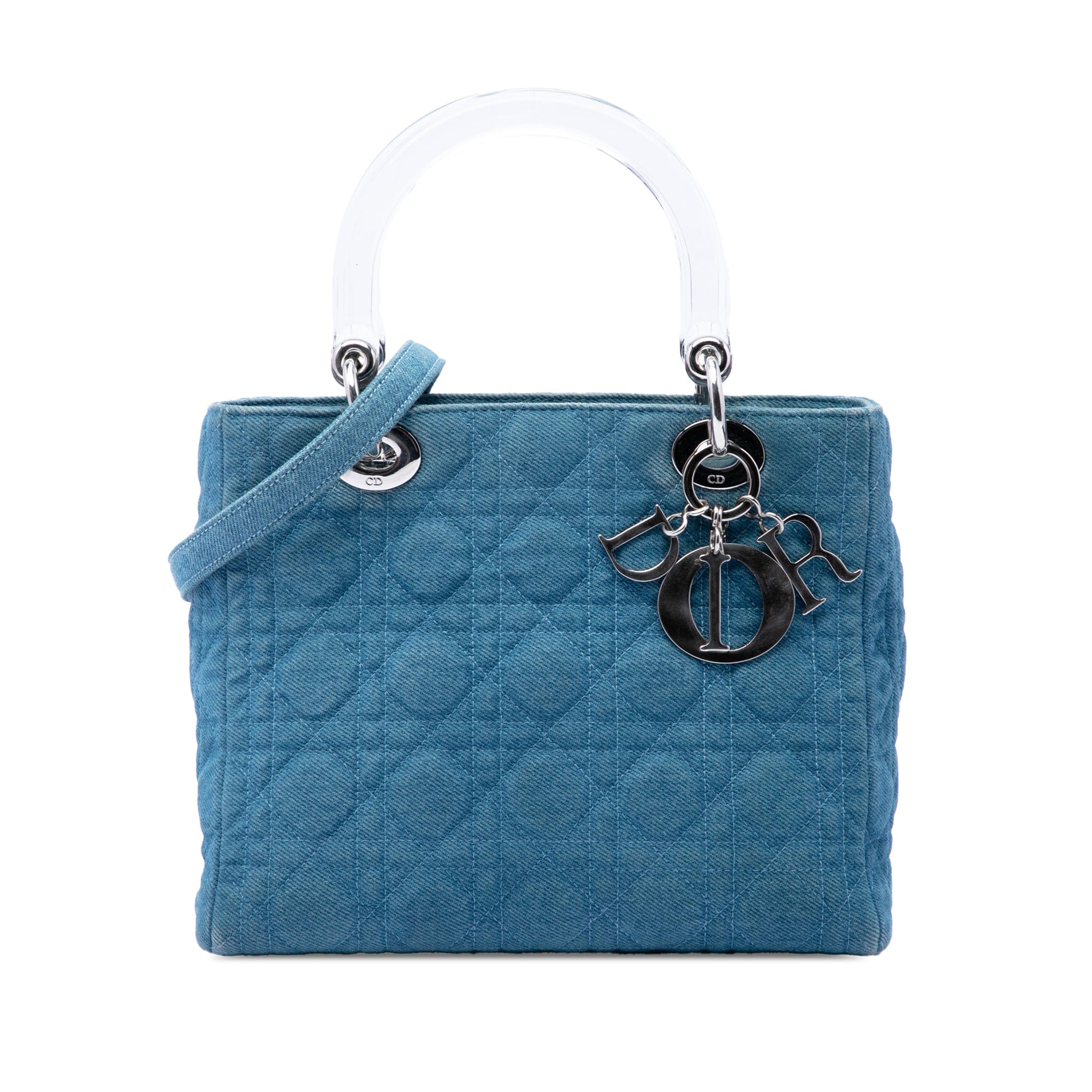 Dior Medium Denim Cannage Acrylic Handles Lady Dior