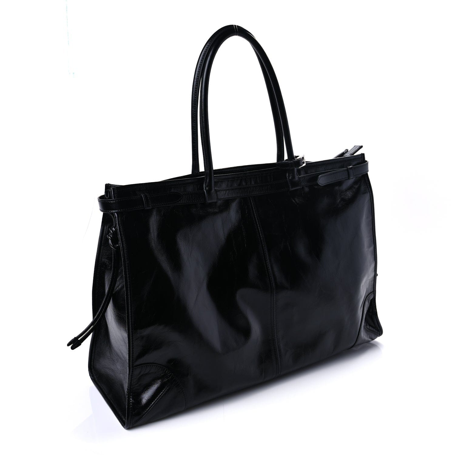 Prada Glossy Calfskin Triangle Extra Large Bonnie Shoulder Bag Black