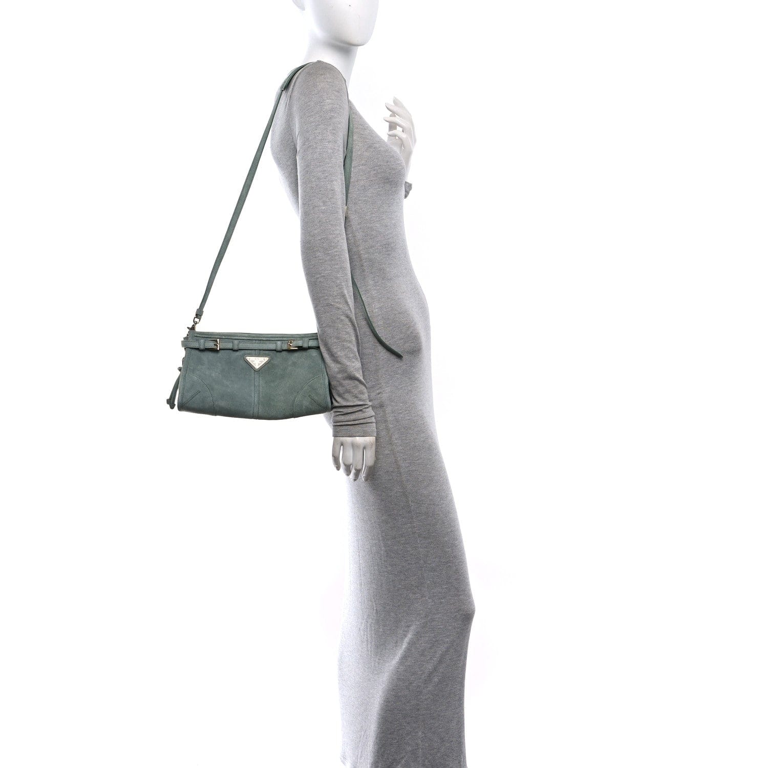 Prada Scamosciato Triangle Small Bonnie Shoulder Bag Salvia