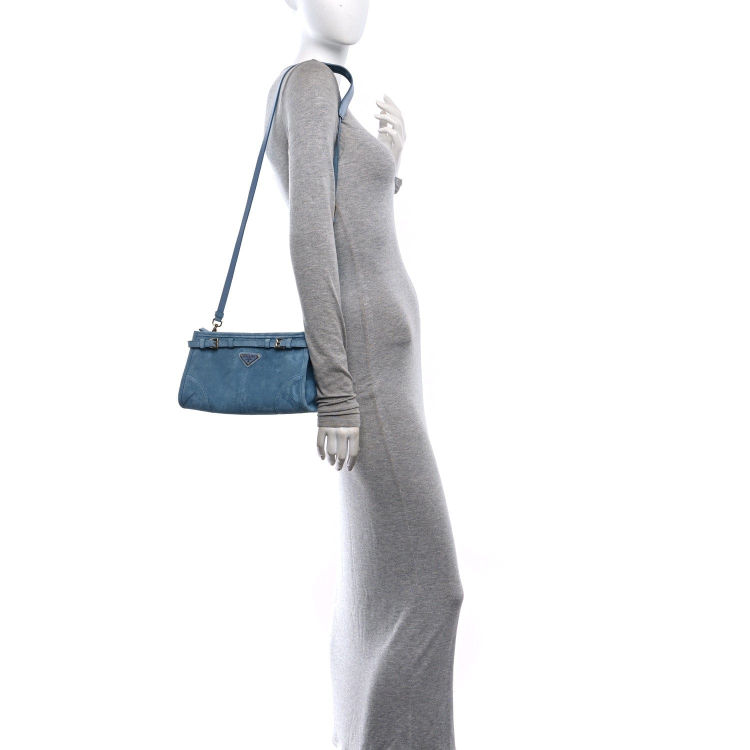 Prada Scamosciato Triangle Small Bonnie Shoulder Bag Astrale
